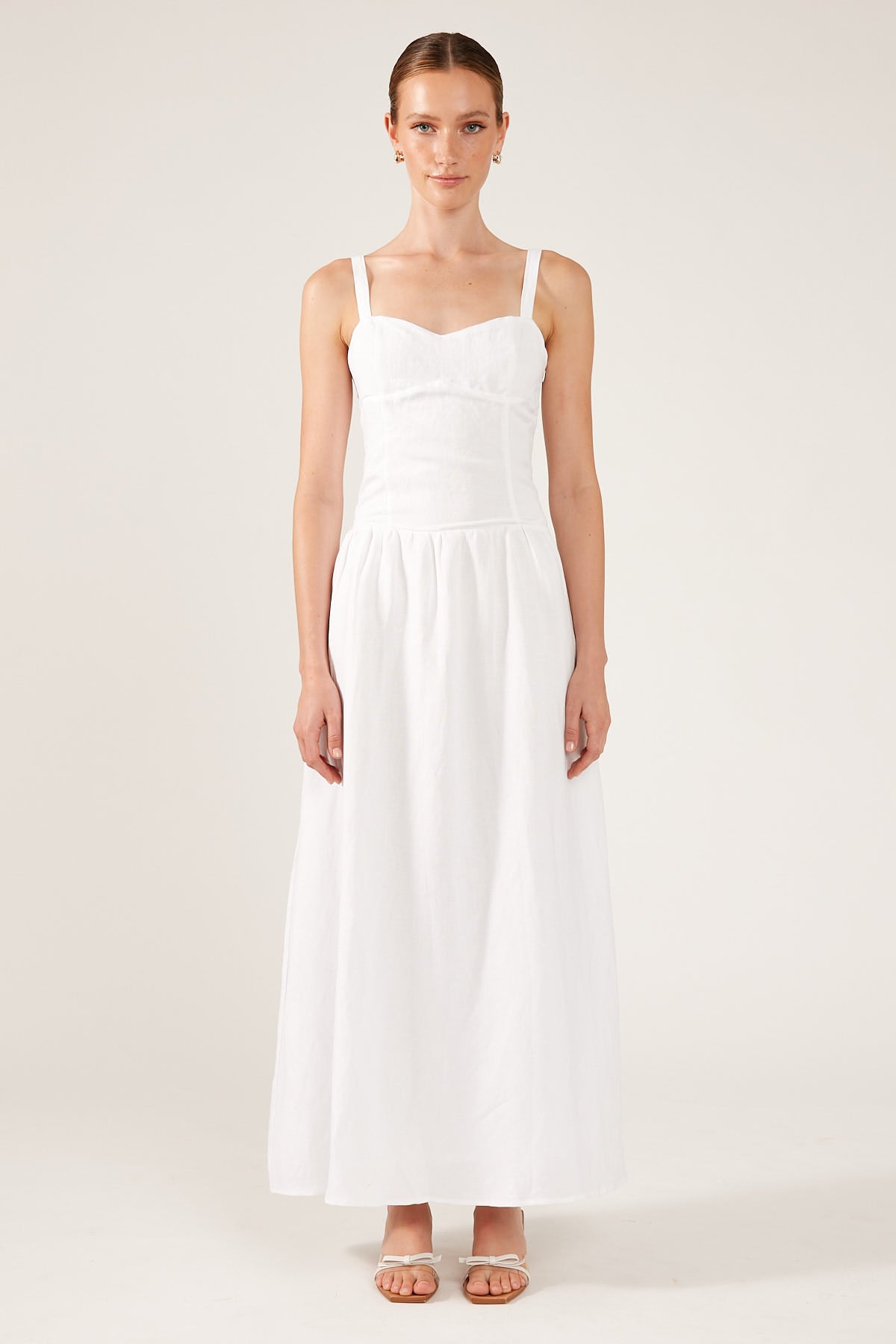 Perfect Stranger Galia Linen Blend Midi Dress White