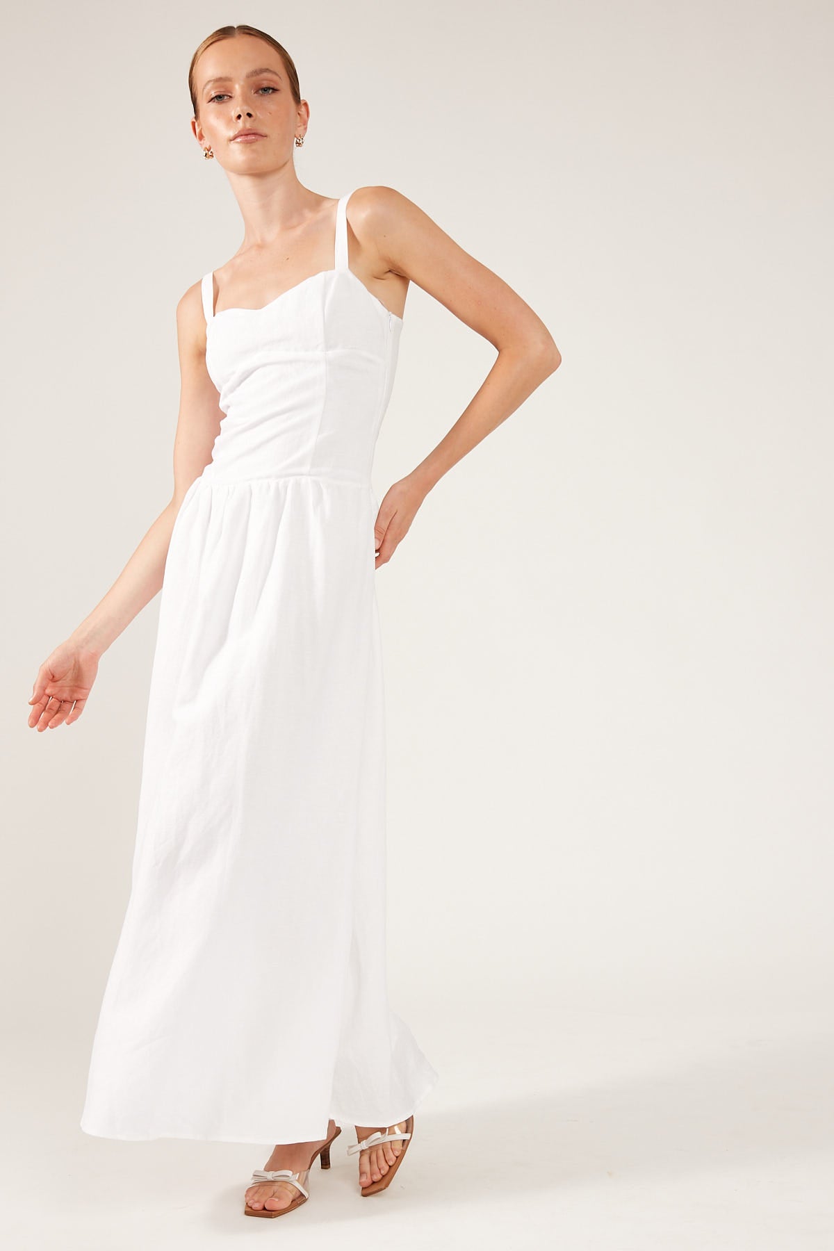 Perfect Stranger Galia Linen Blend Midi Dress White