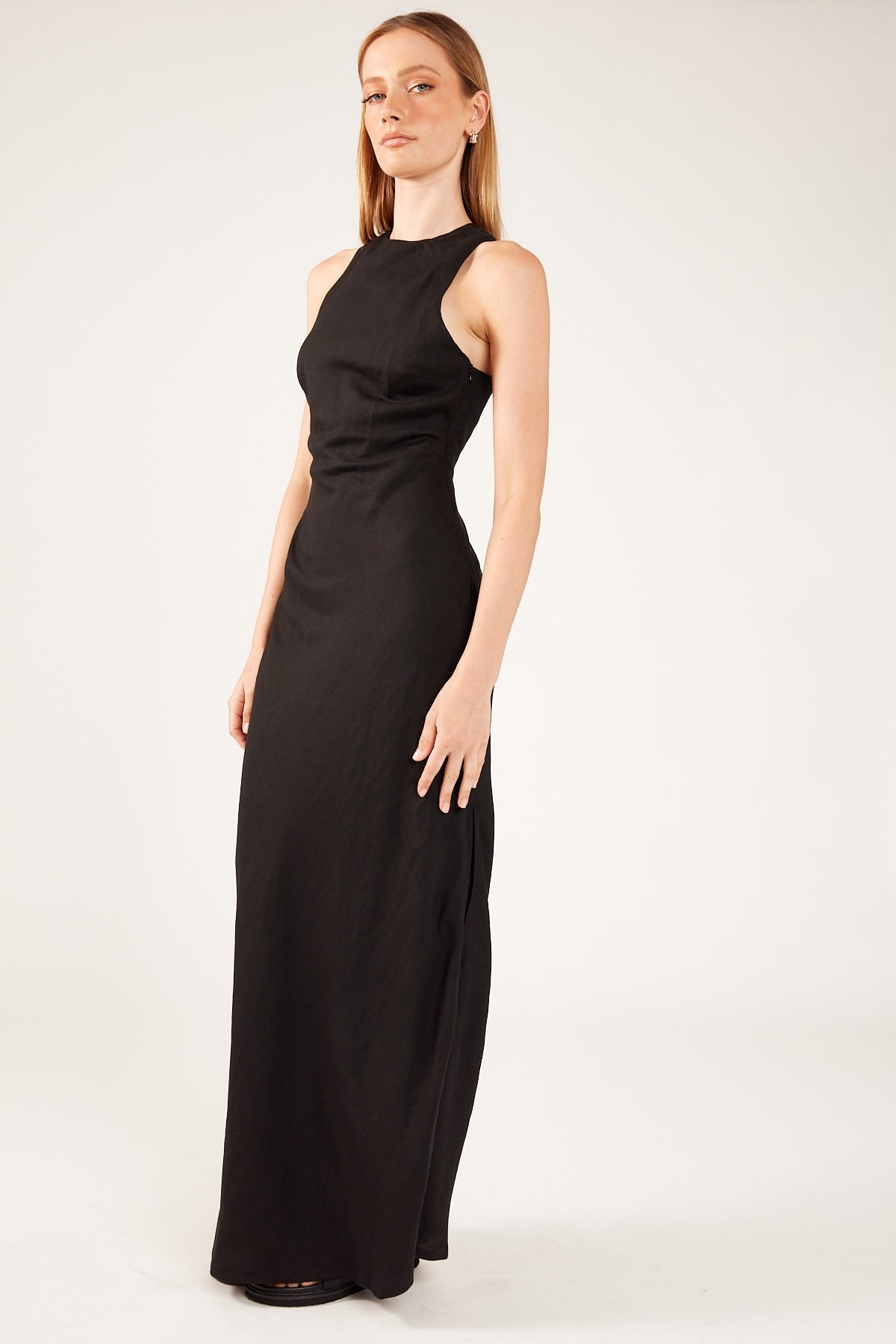 Perfect Stranger Sabine Linen Blend Maxi Dress Black