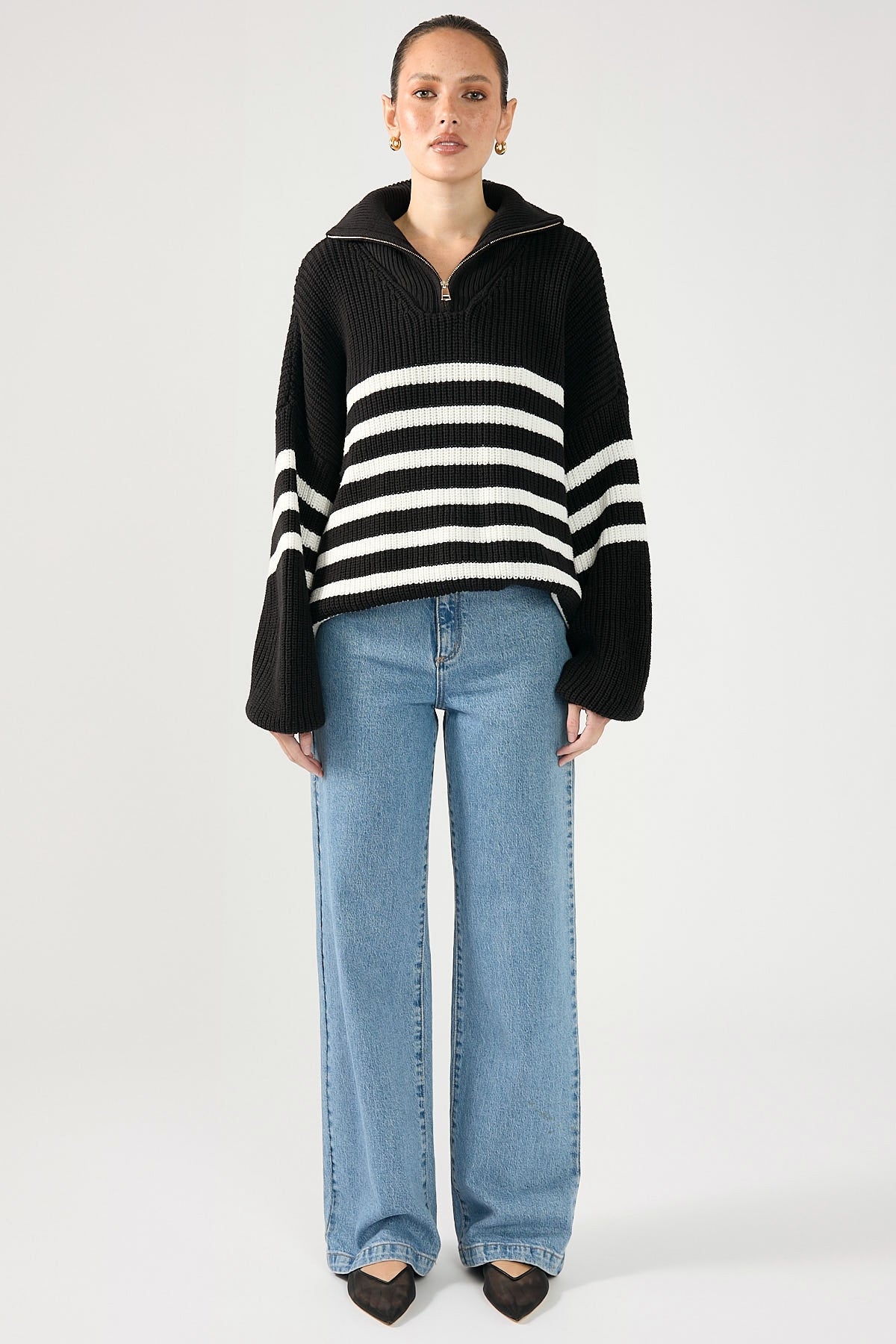 Perfect Stranger Francesca Oversized Striped Zip Up Knit Black