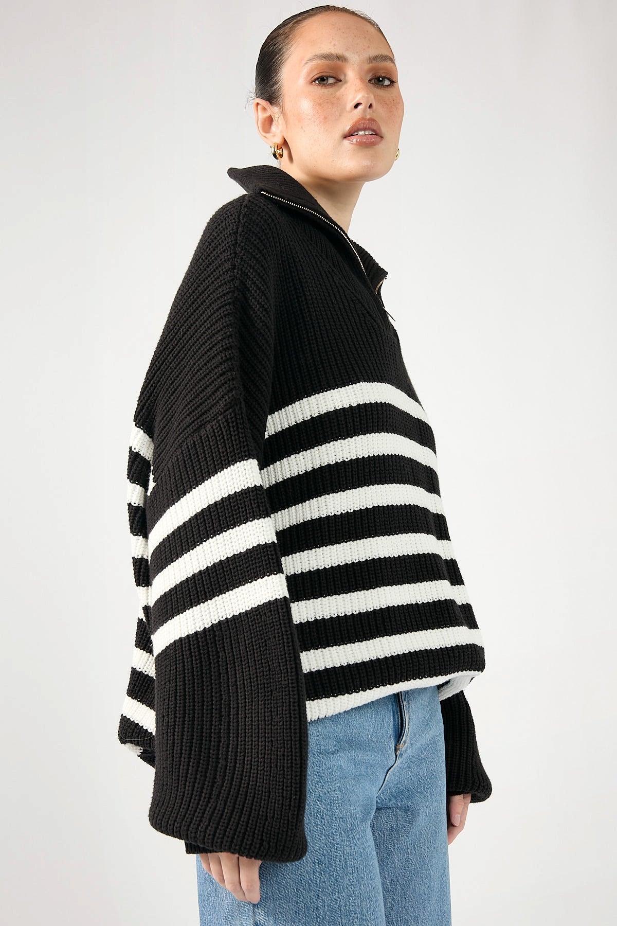 Perfect Stranger Francesca Oversized Striped Zip Up Knit Black