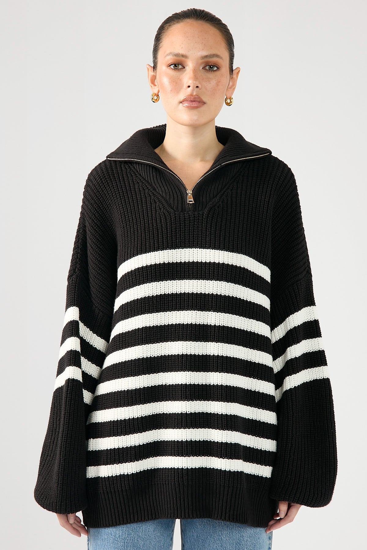 Perfect Stranger Francesca Oversized Striped Zip Up Knit Black