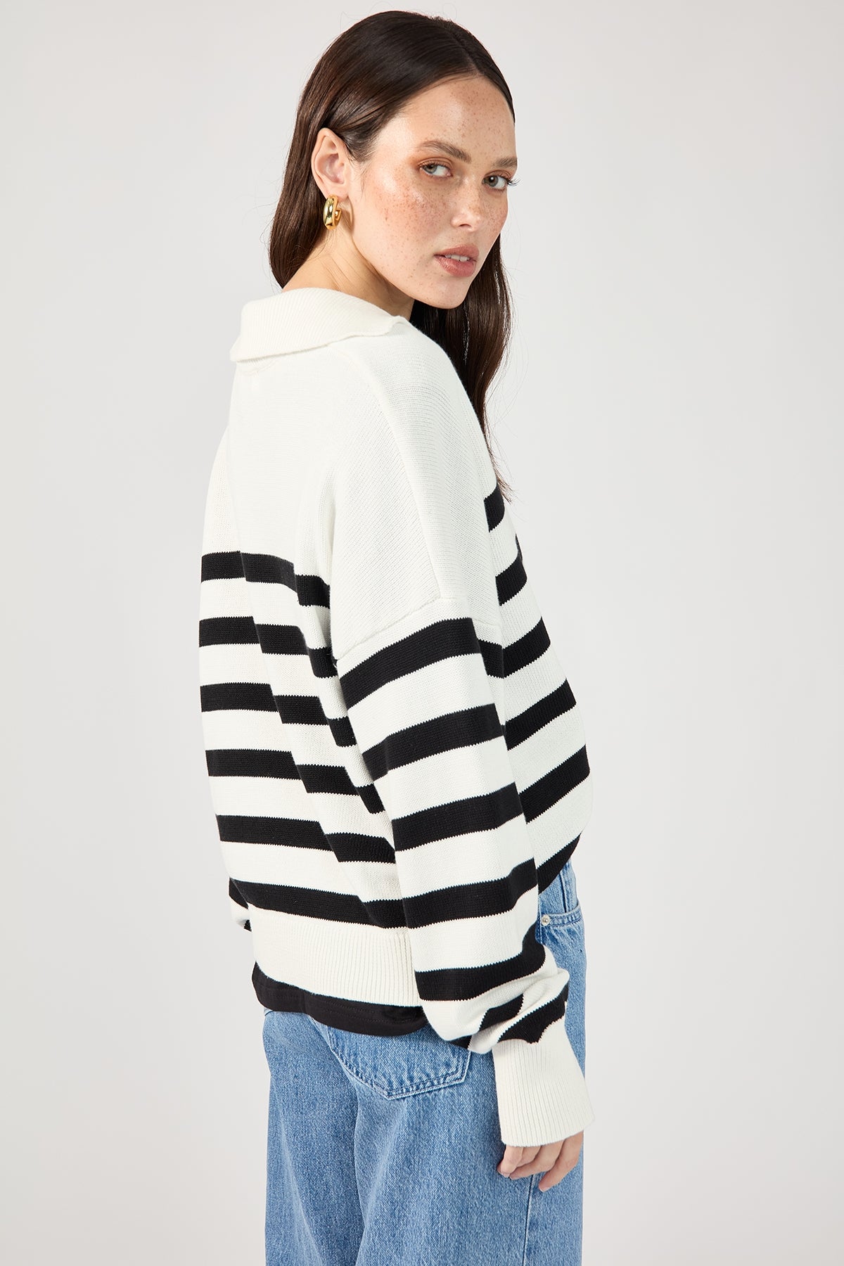 Perfect Stranger Mare Striped Polo Neck Knit Cream Print