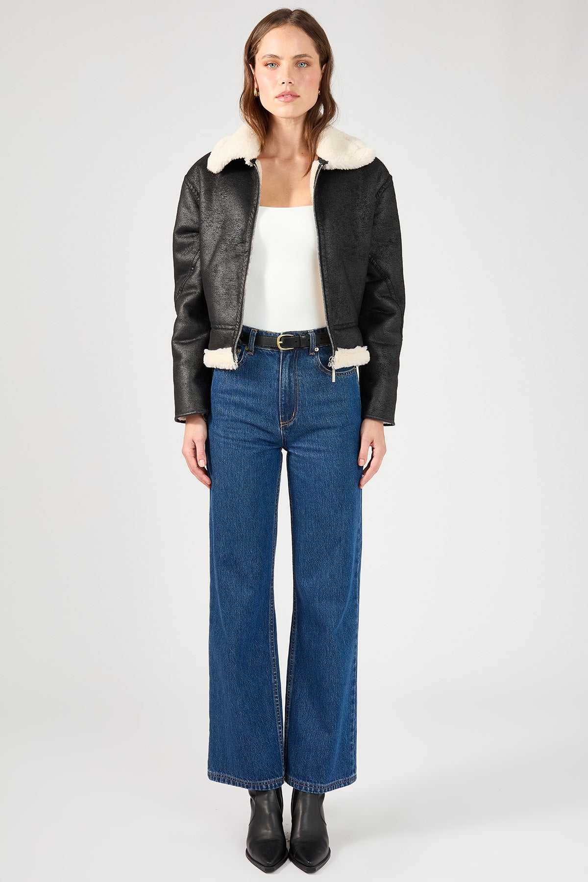 Perfect Stranger Lavinia Boxy Shearling Jacket Black