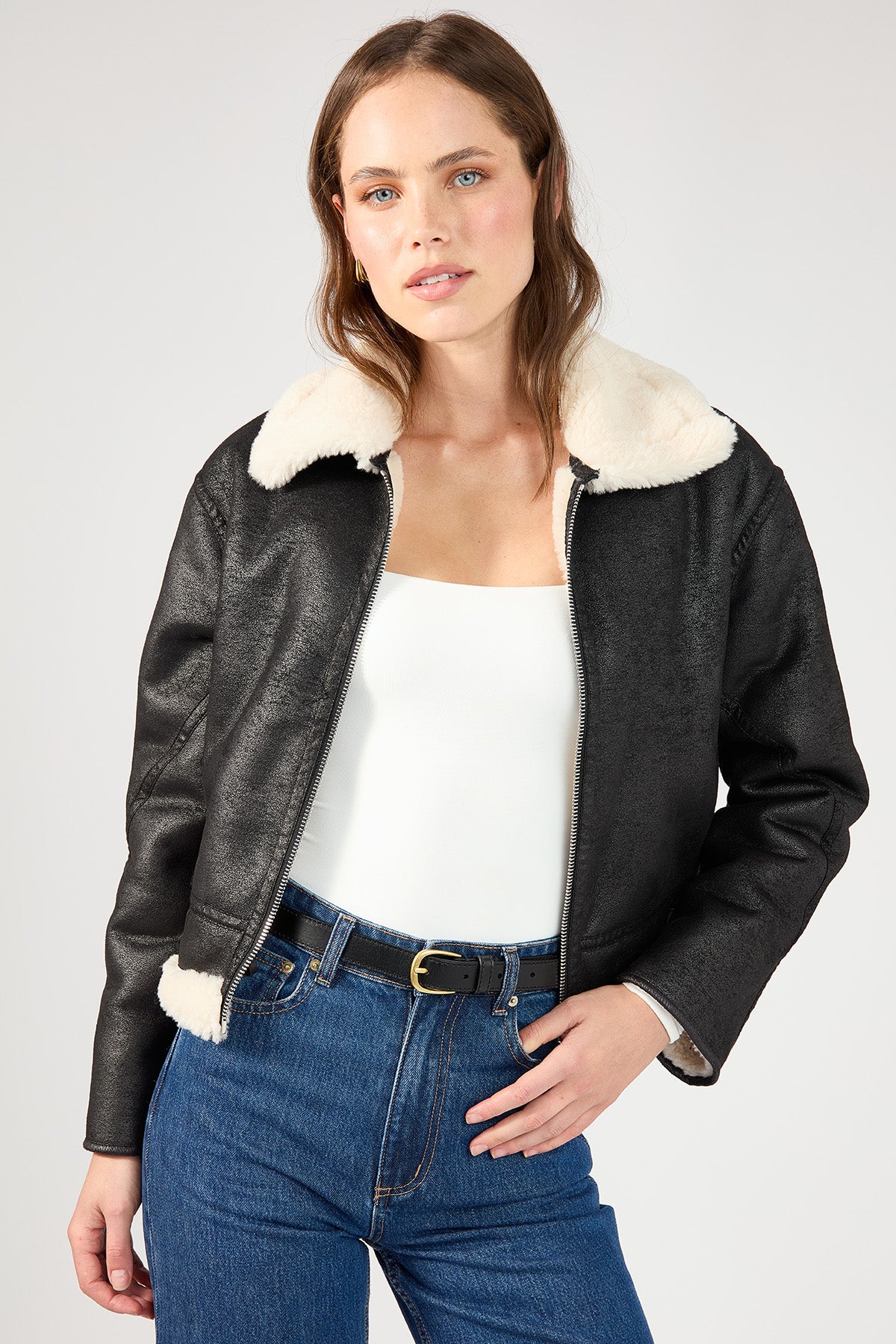 Perfect Stranger Lavinia Boxy Shearling Jacket Black