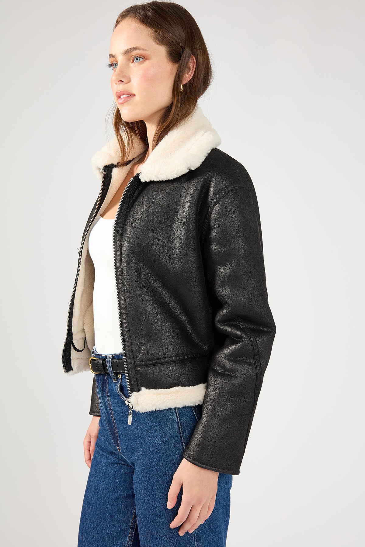 Perfect Stranger Lavinia Boxy Shearling Jacket Black