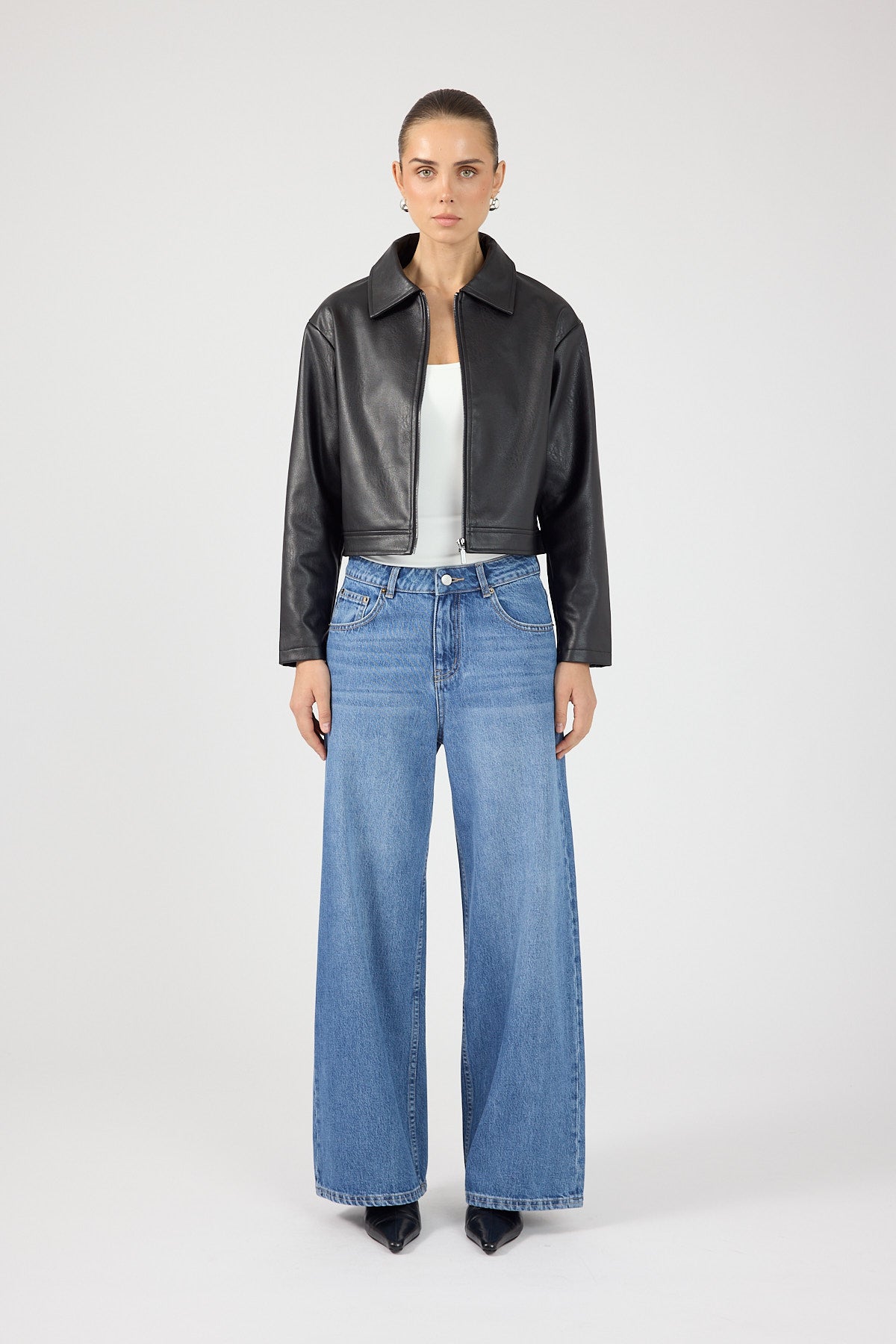 Perfect Stranger Kandice PU Zip Up Jacket Black