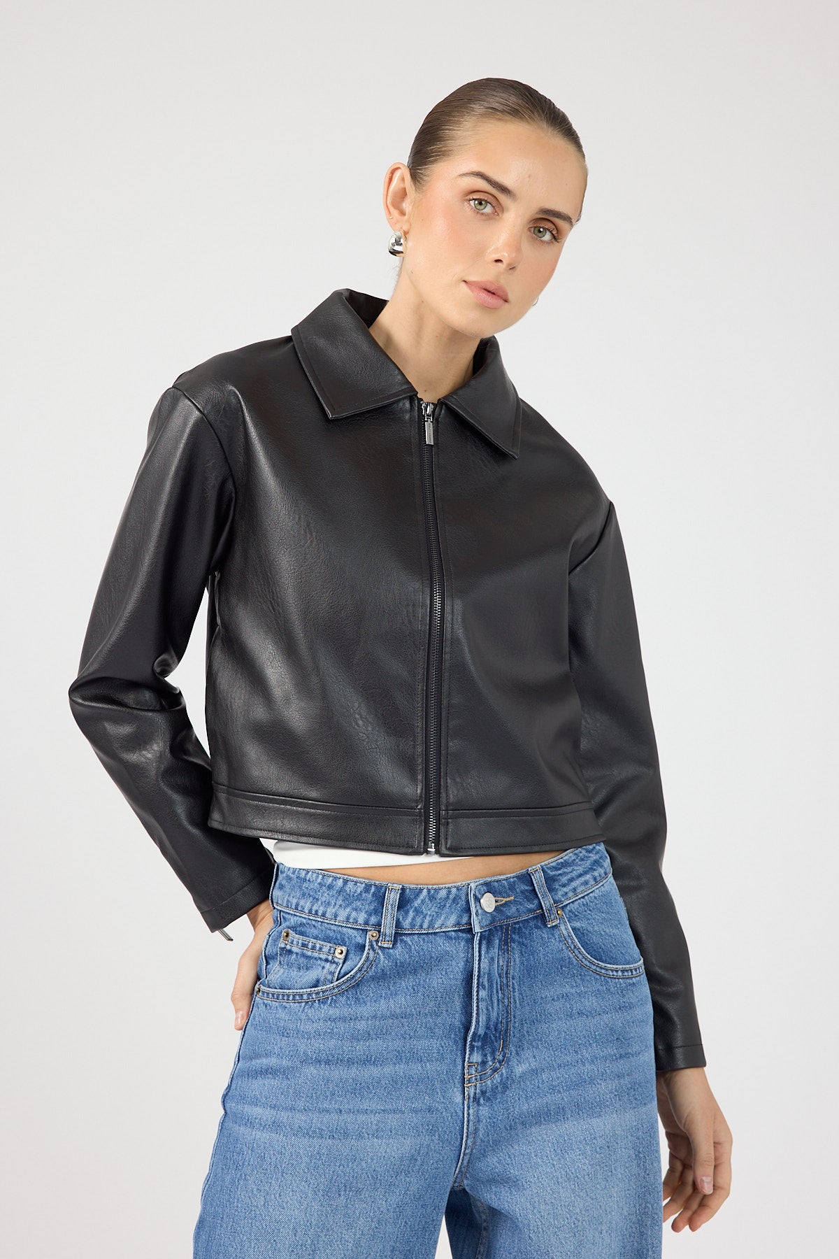 Perfect Stranger Kandice PU Zip Up Jacket Black
