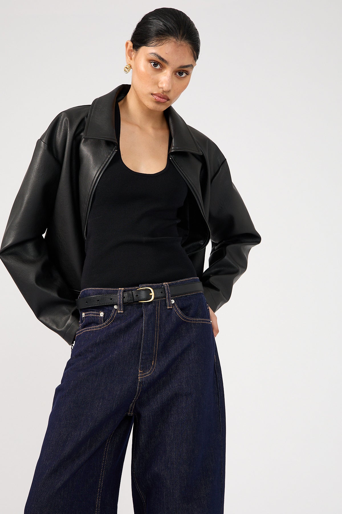 Perfect Stranger Kandice PU Zip Up Jacket Black