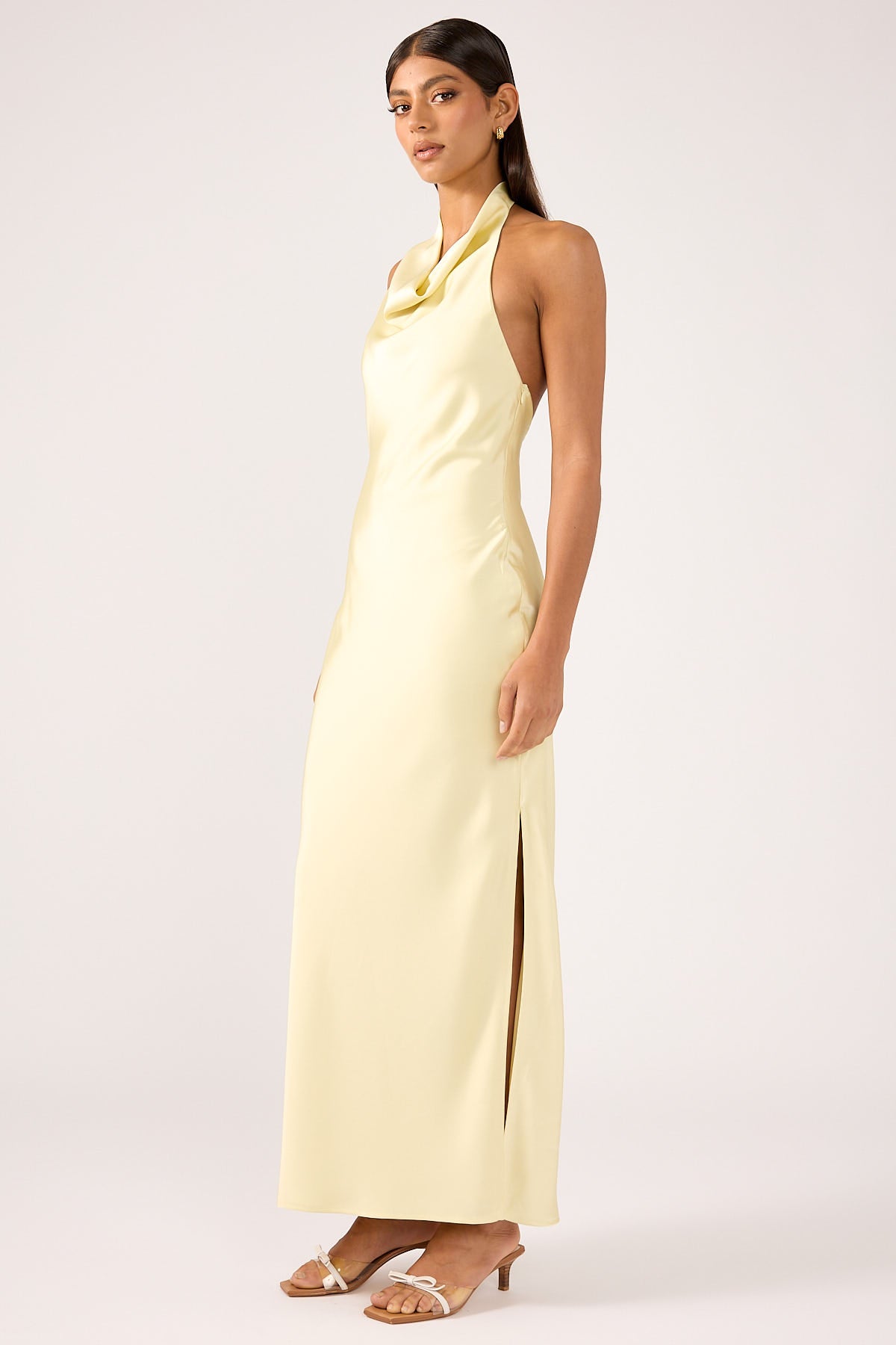 Yellow Halter Silk Dress