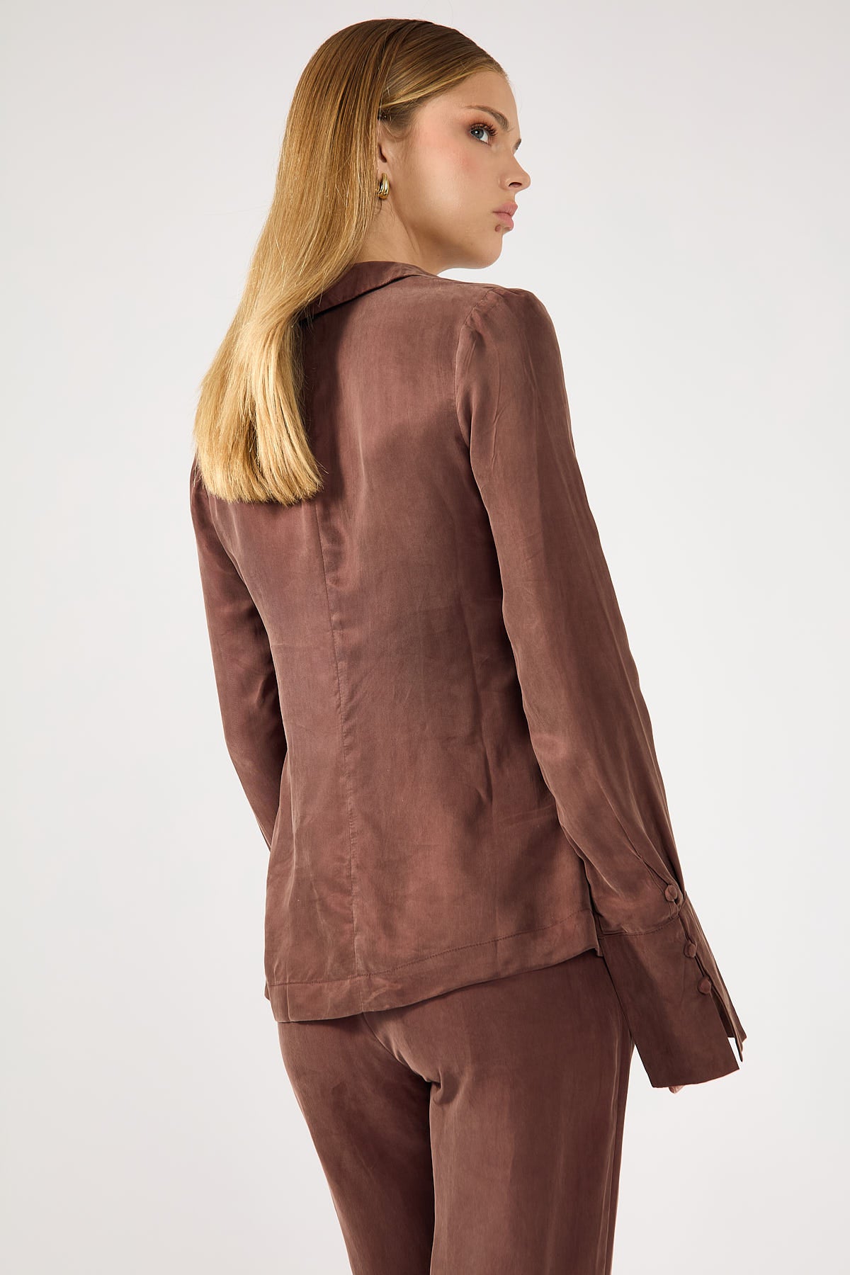 Perfect Stranger Prisca Open Front Button Up Cupro Shirt Brown
