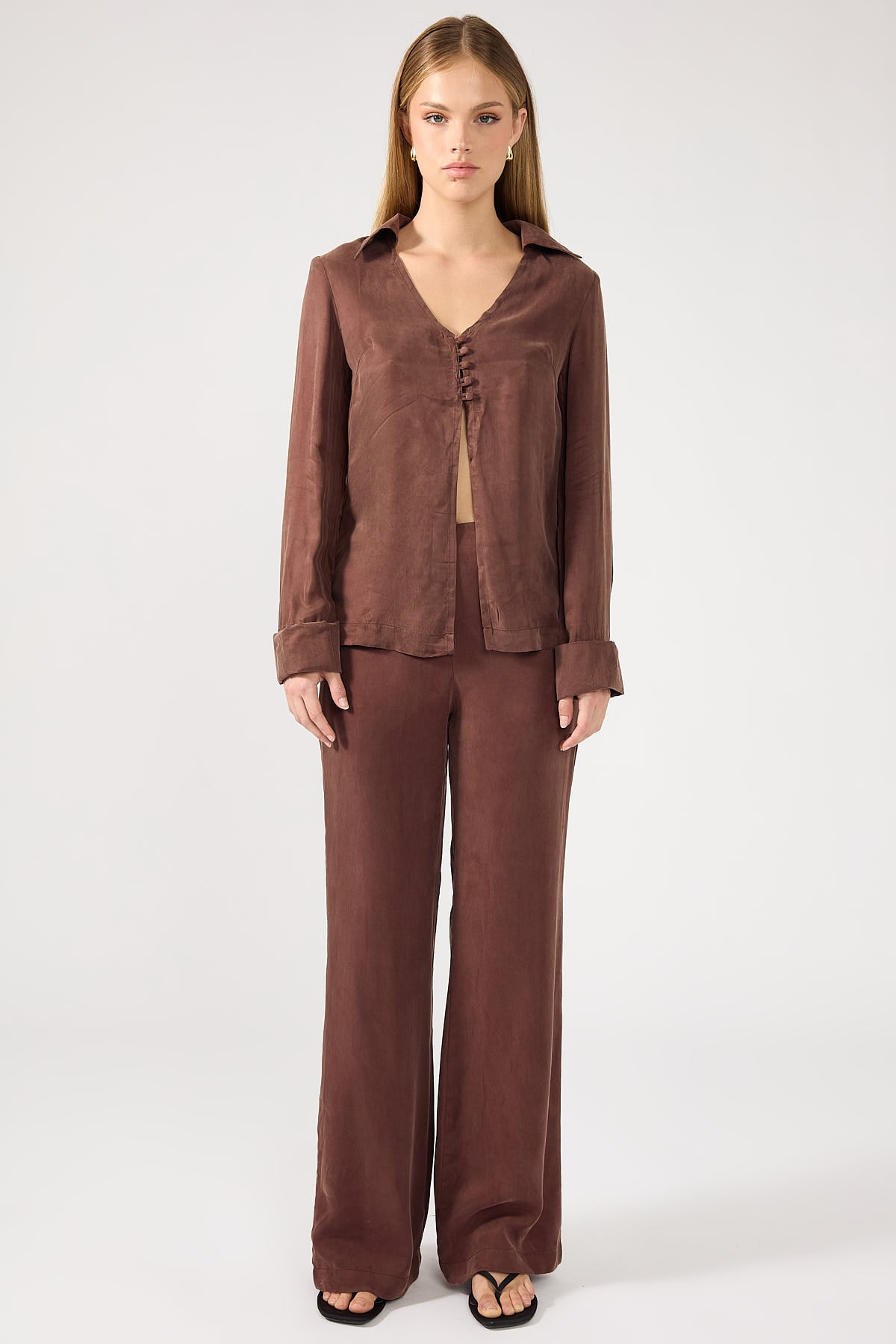 Perfect Stranger Prisca Cupro Wide Leg Pant Brown