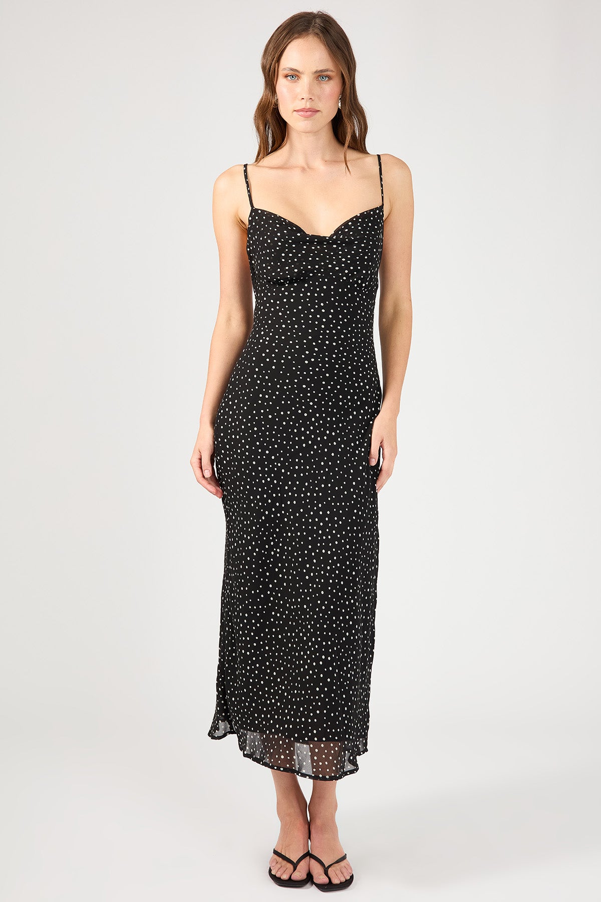 Perfect Stranger Polka Dream Chiffon Maxi Dress Black Print