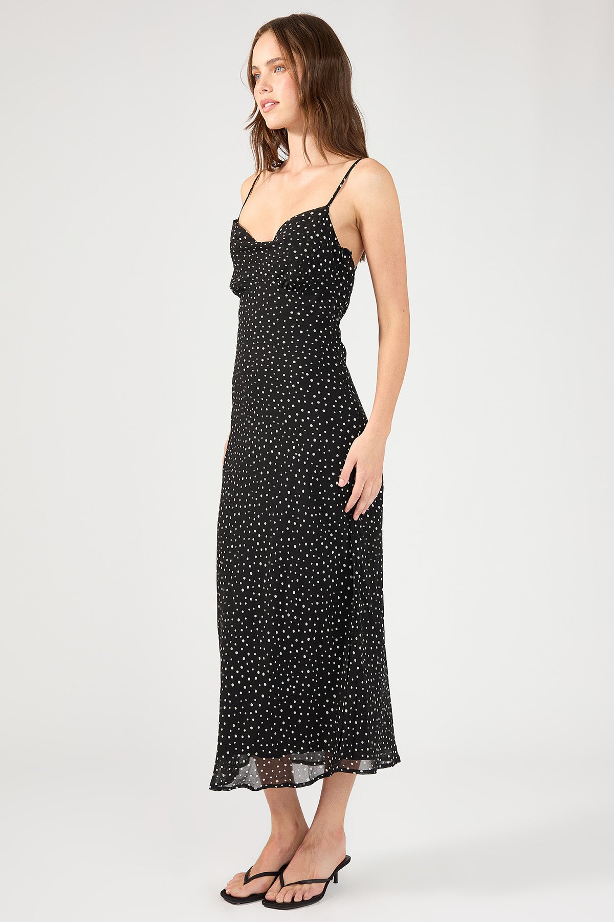 Perfect Stranger Polka Dream Chiffon Maxi Dress Black Print