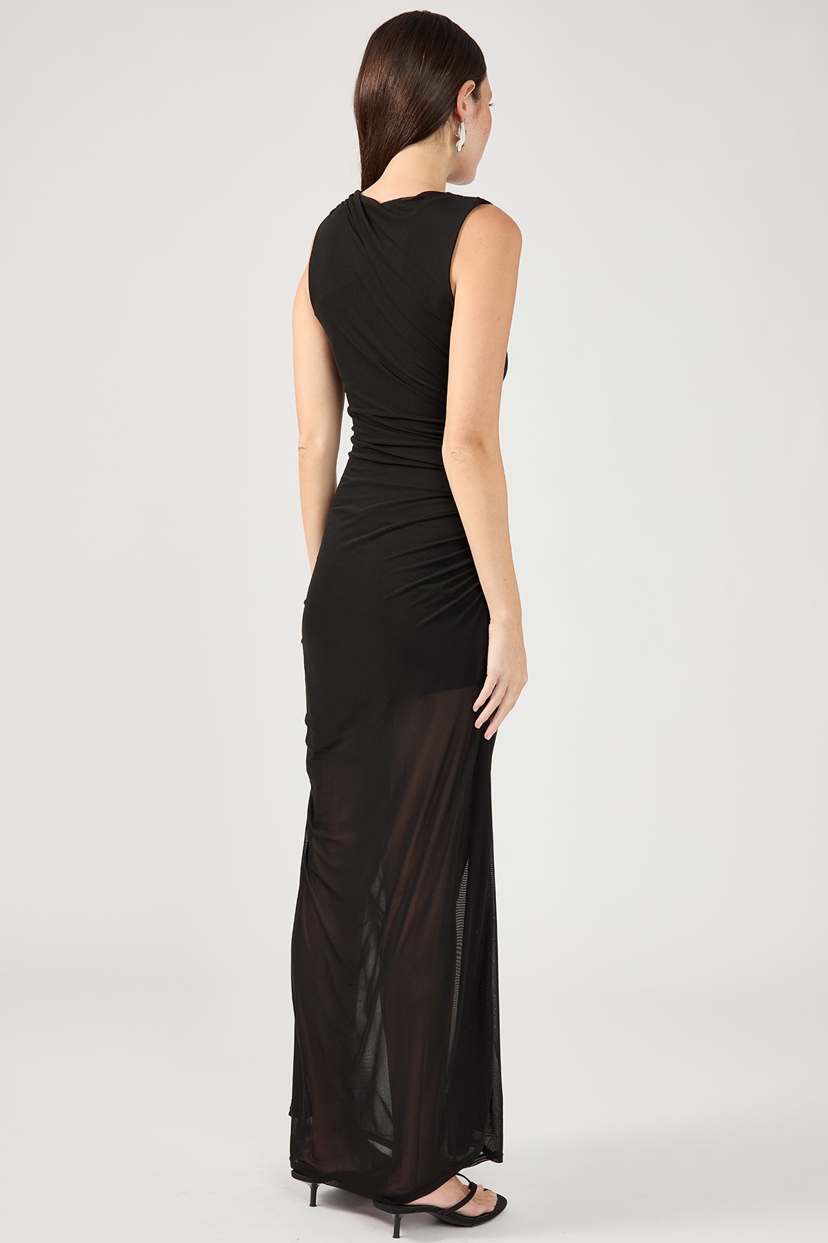 Perfect Stranger Camille Mesh Draped Maxi Dress Black