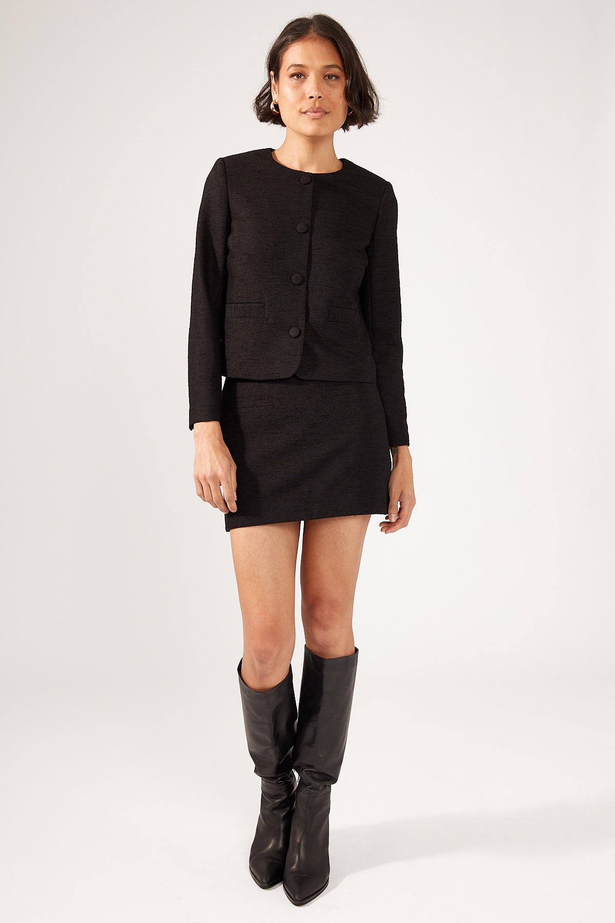 Perfect Stranger Posh Textured Mini Skirt Black
