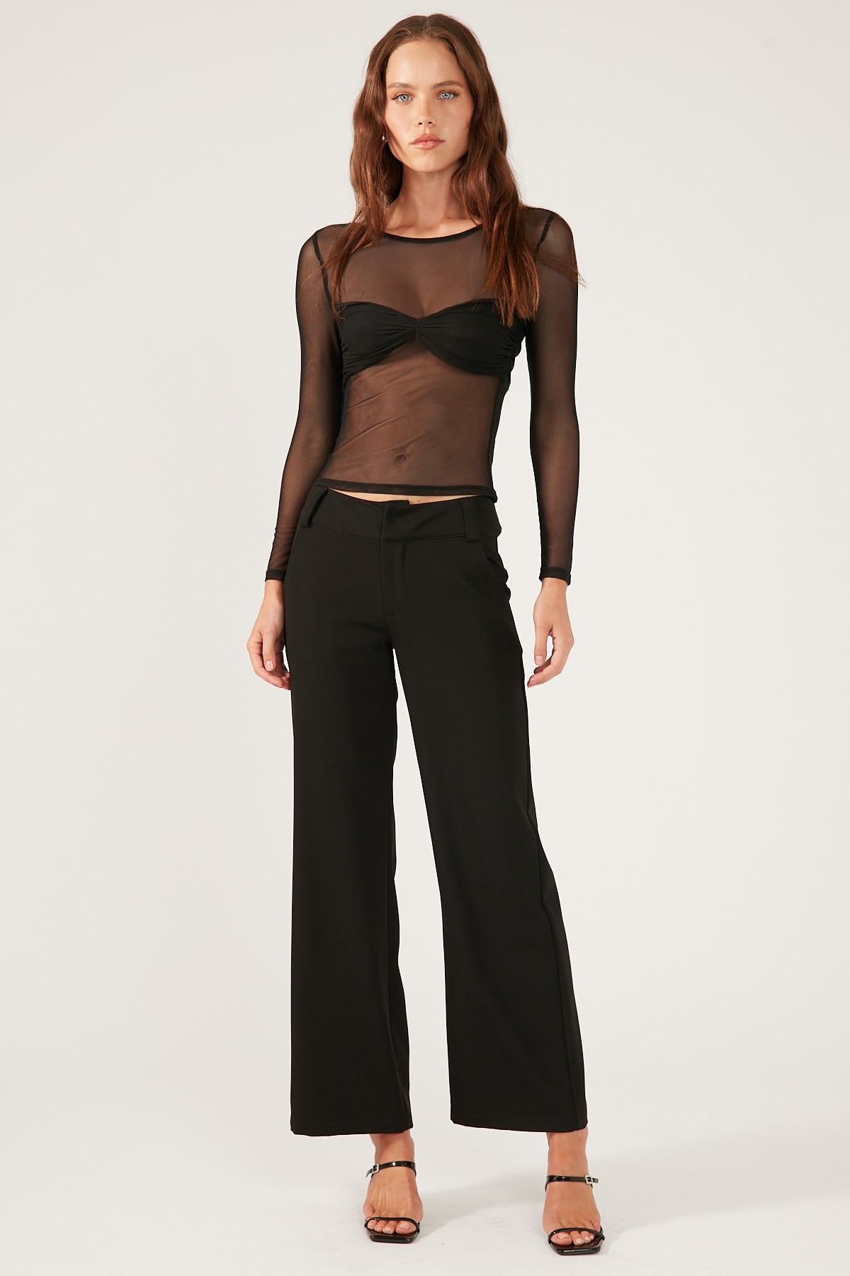 Perfect Stranger TWISTED MESH LONG SLEEVE TOP Black