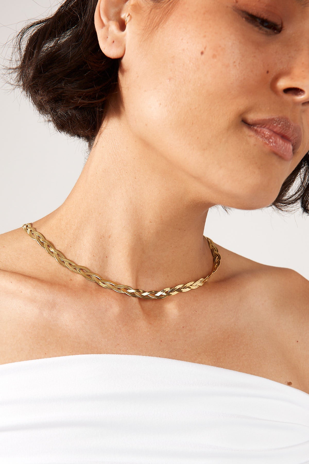 Perfect Stranger Triple Twist Herringbone Choker 18k Gold Plated