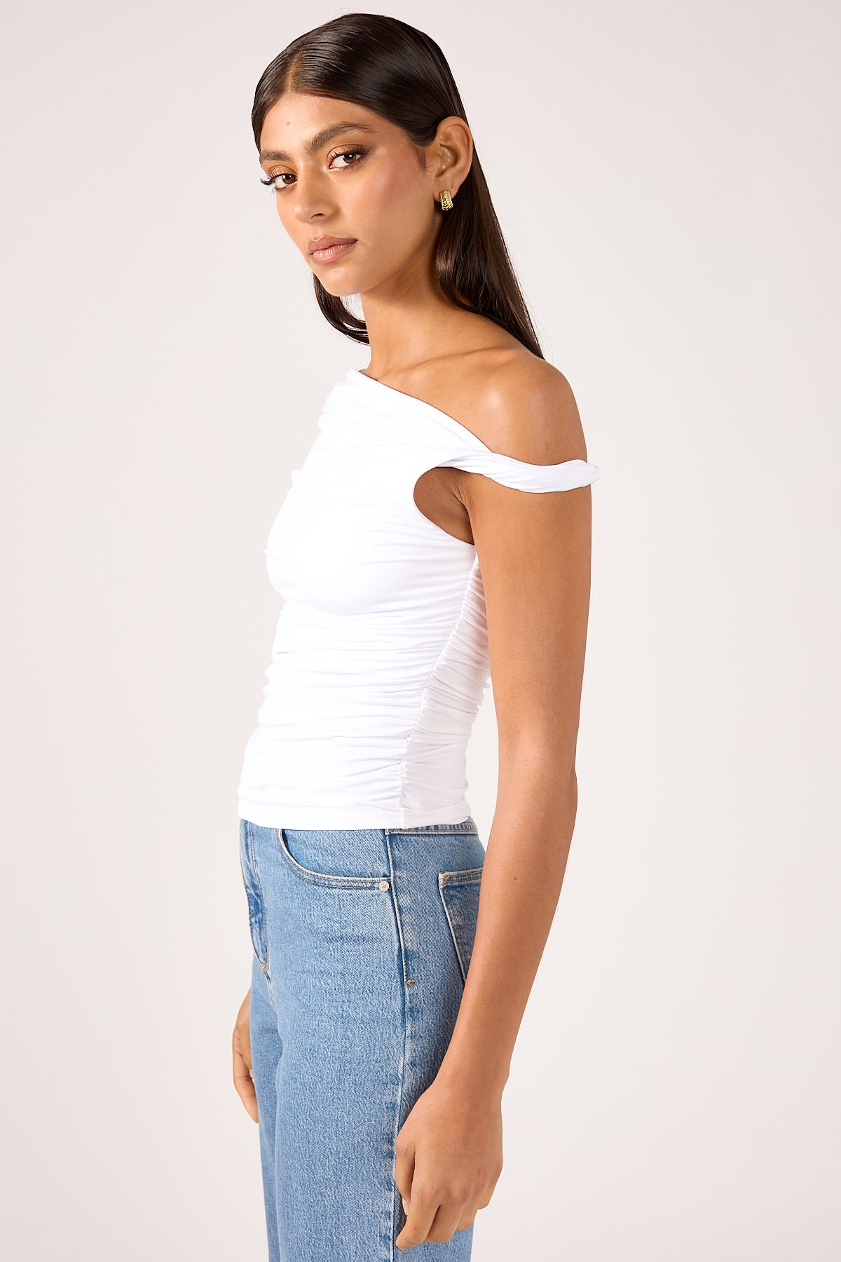 Perfect Stranger Lola Ruched Jersey Top White