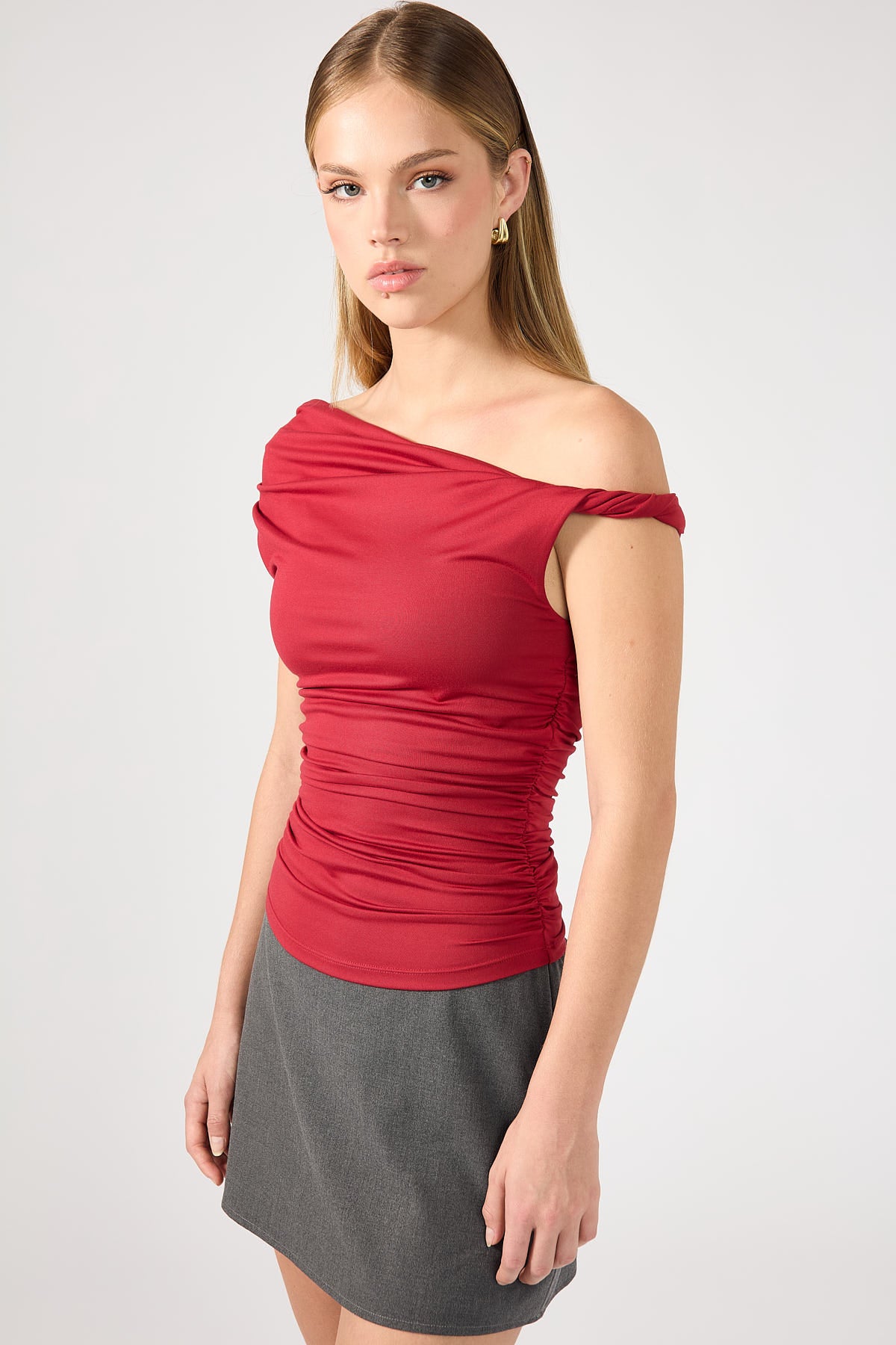 Perfect Stranger Lola Ruched Jersey Top Red