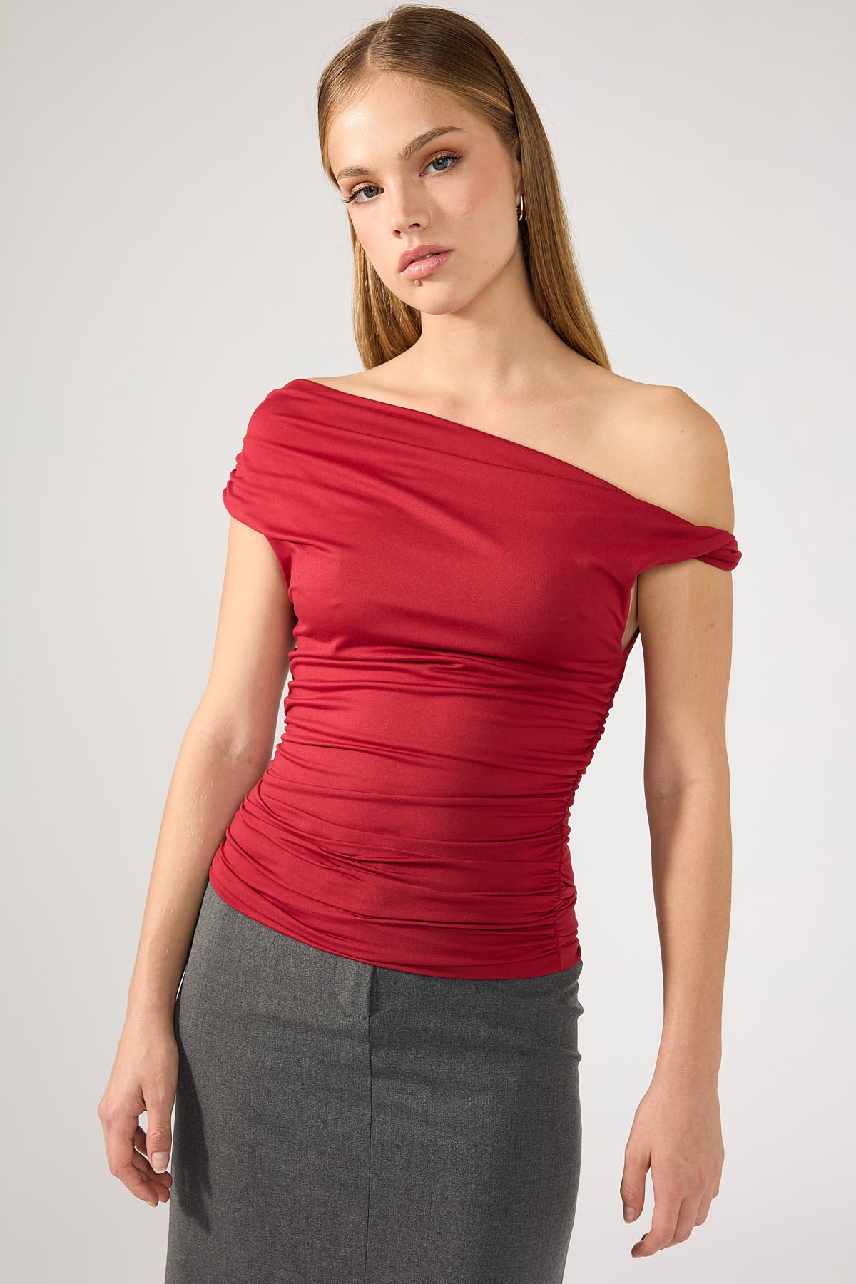 Perfect Stranger Lola Ruched Jersey Top Red