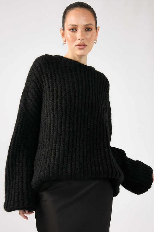 Perfect Stranger Mochi Oversized Fluffy Rib Jumper Black