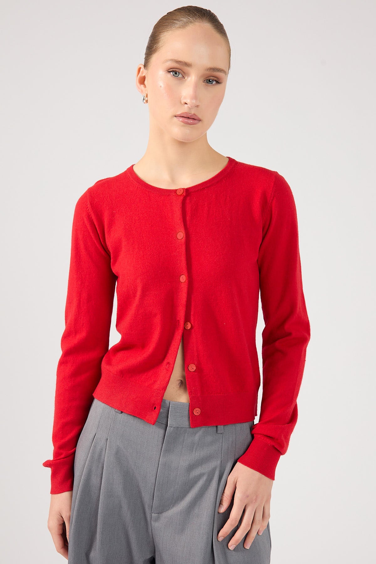 Perfect Stranger Natalie Button Up Knit Cardigan Red
