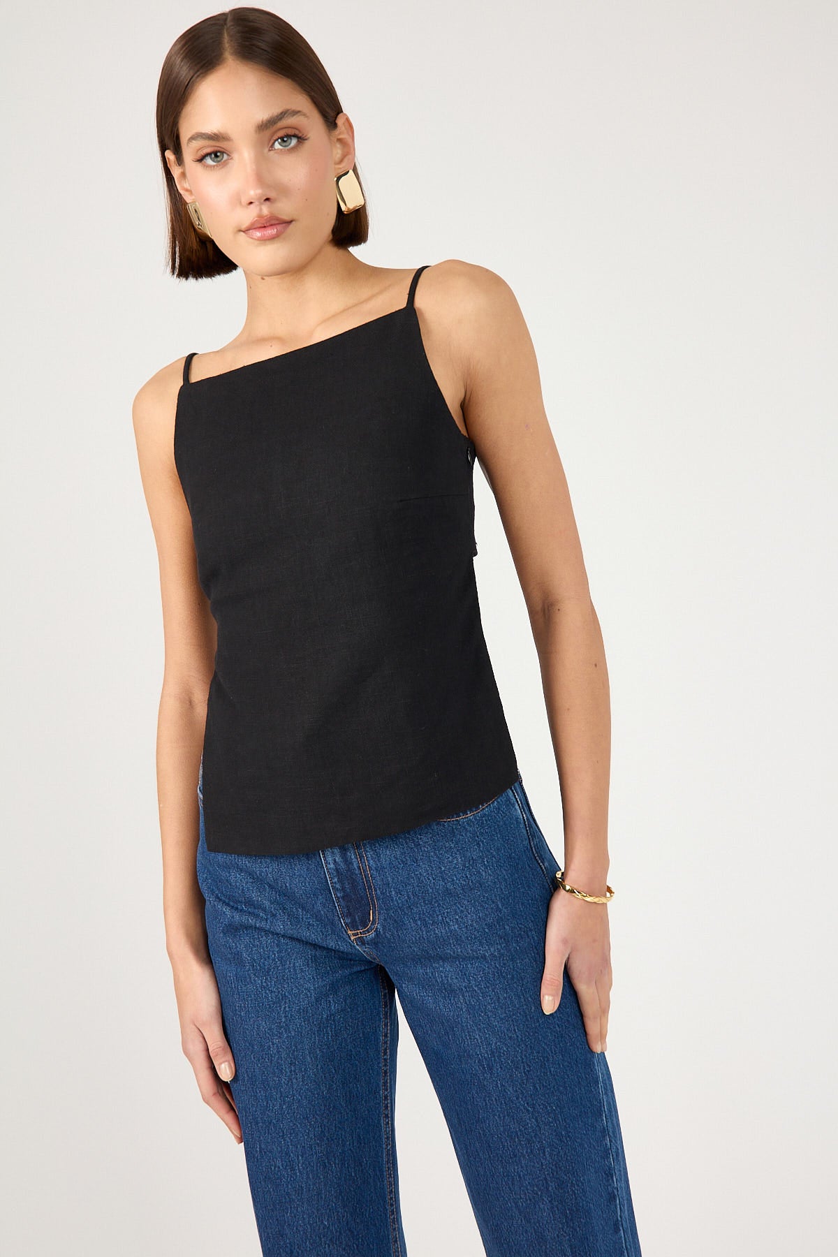 Perfect Stranger Paloma Linen  Top Black