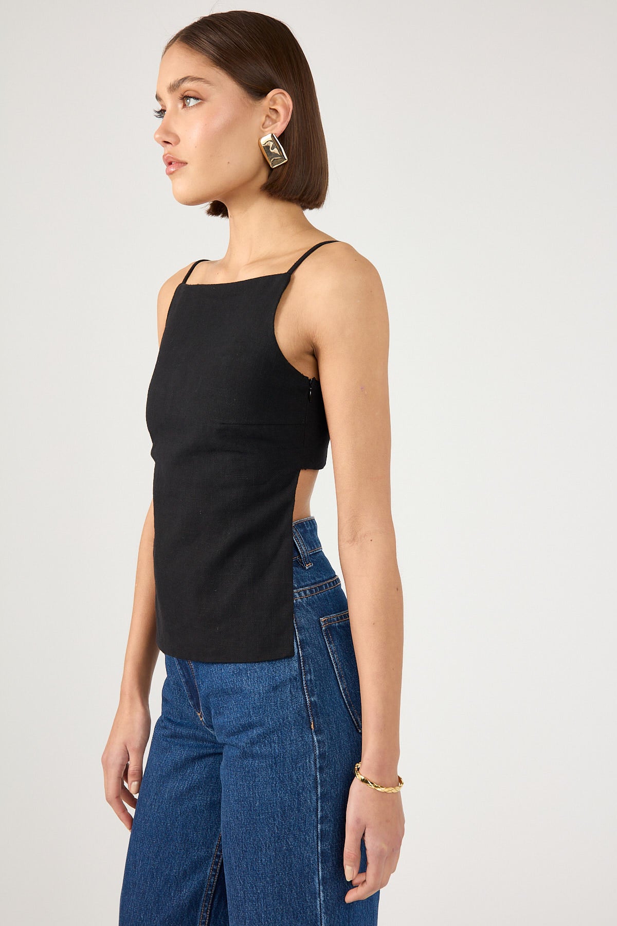 Perfect Stranger Paloma Linen  Top Black