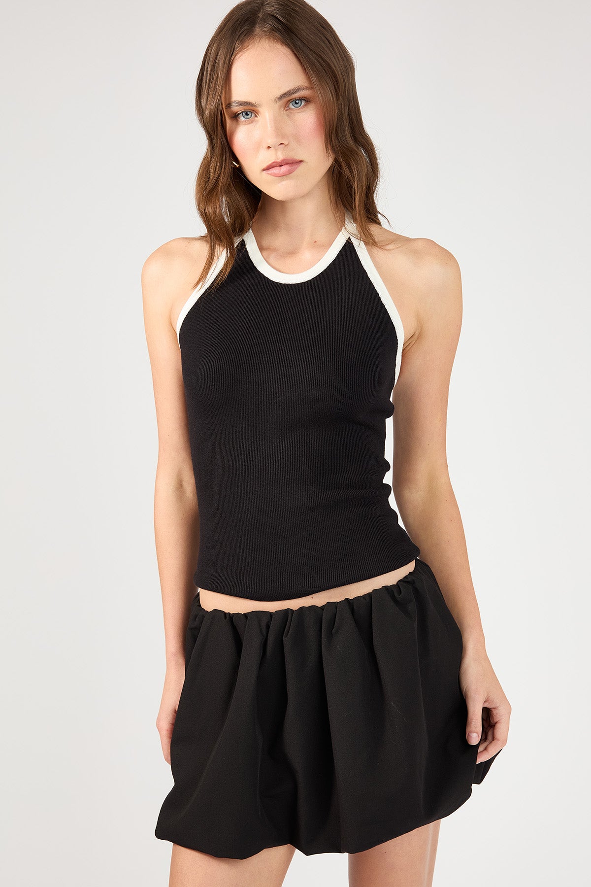 Perfect Stranger Neoma Halter Knit Top Black / White