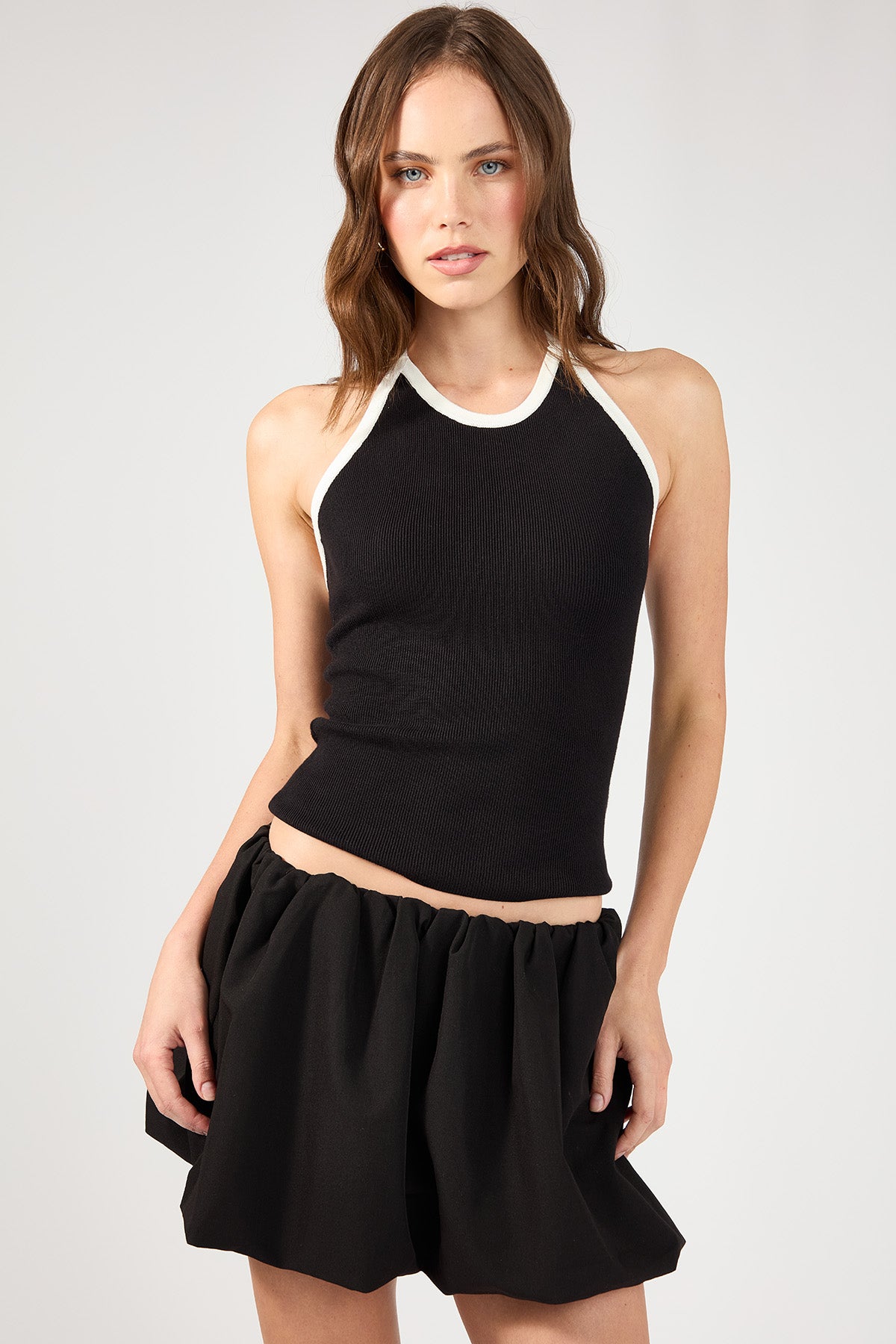 Perfect Stranger Neoma Halter Knit Top Black / White