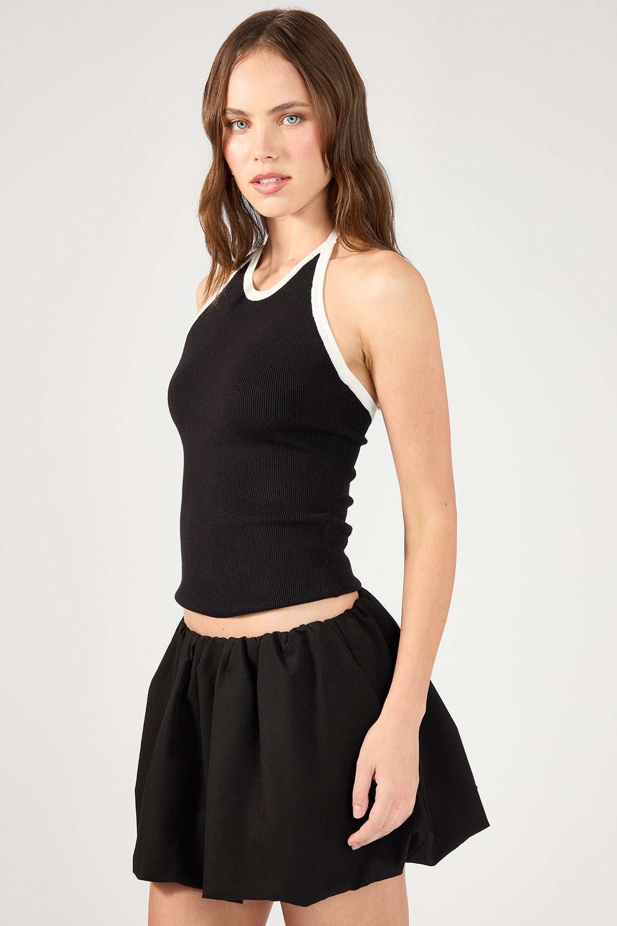 Perfect Stranger Neoma Halter Knit Top Black / White