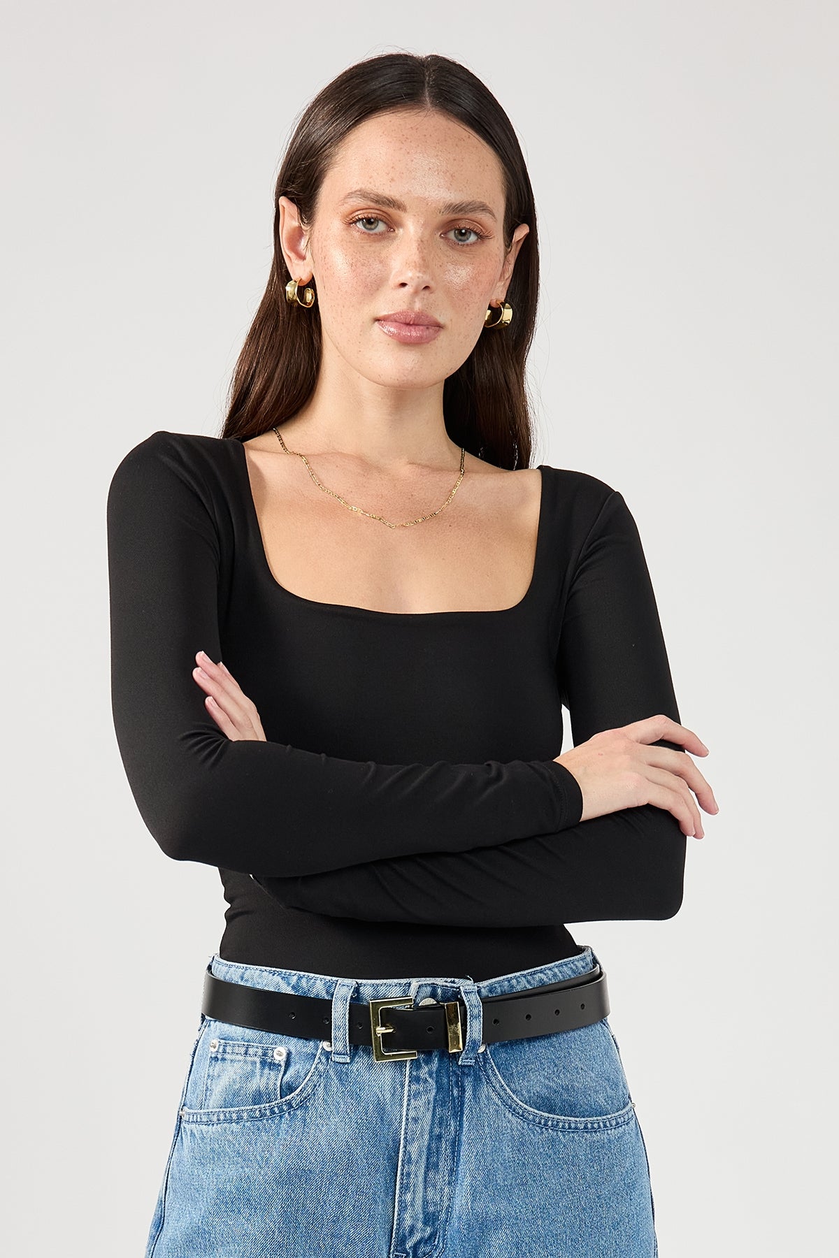 Perfect Stranger Scoop Neck Long Sleeve Top Black