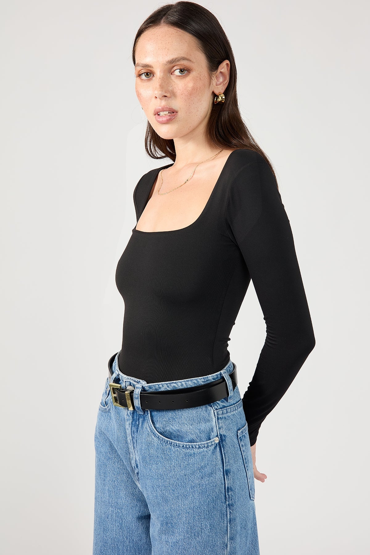 Perfect Stranger Scoop Neck Long Sleeve Top Black