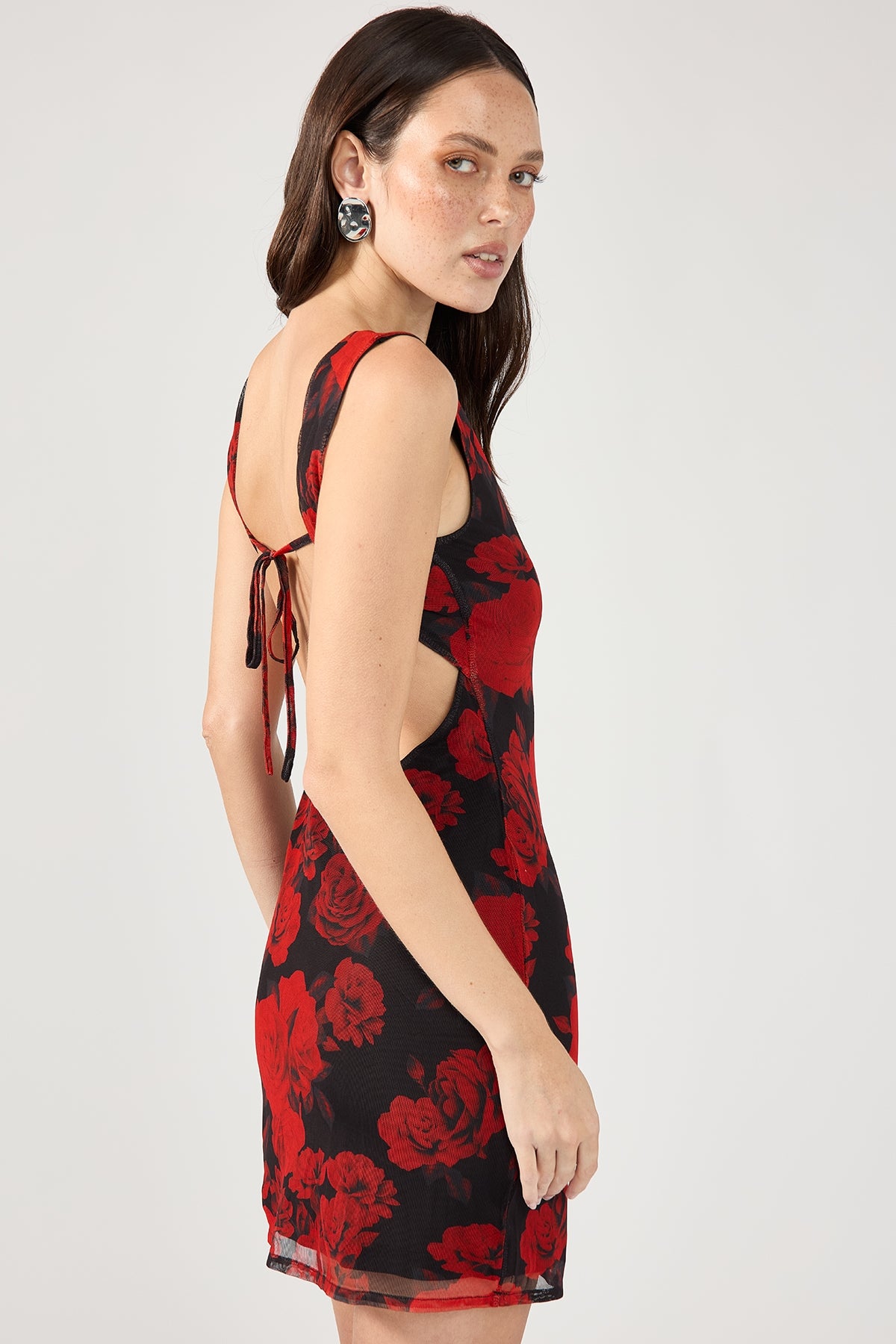 Perfect Stranger La Rosalia Backless Mini Dress Red Print