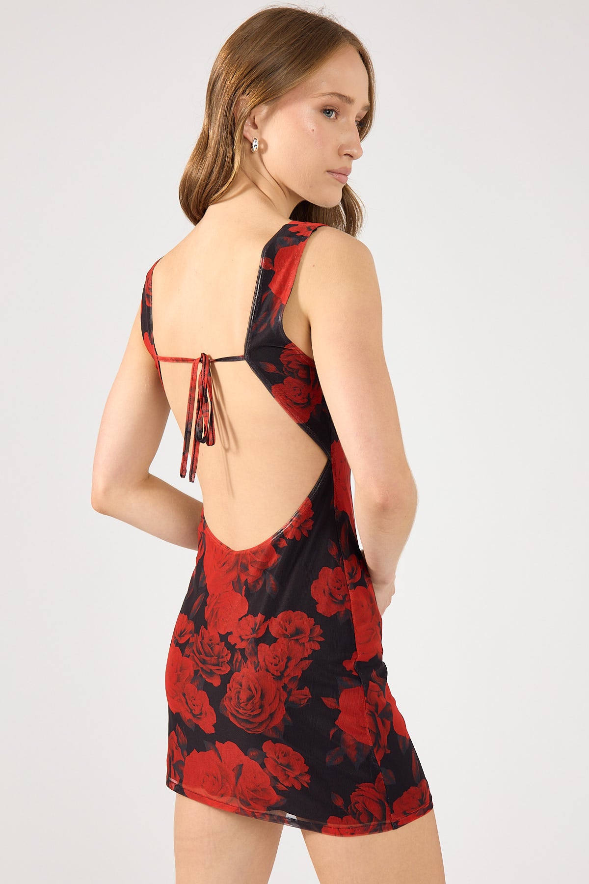 Perfect Stranger La Rosalia Backless Mini Dress Red Print