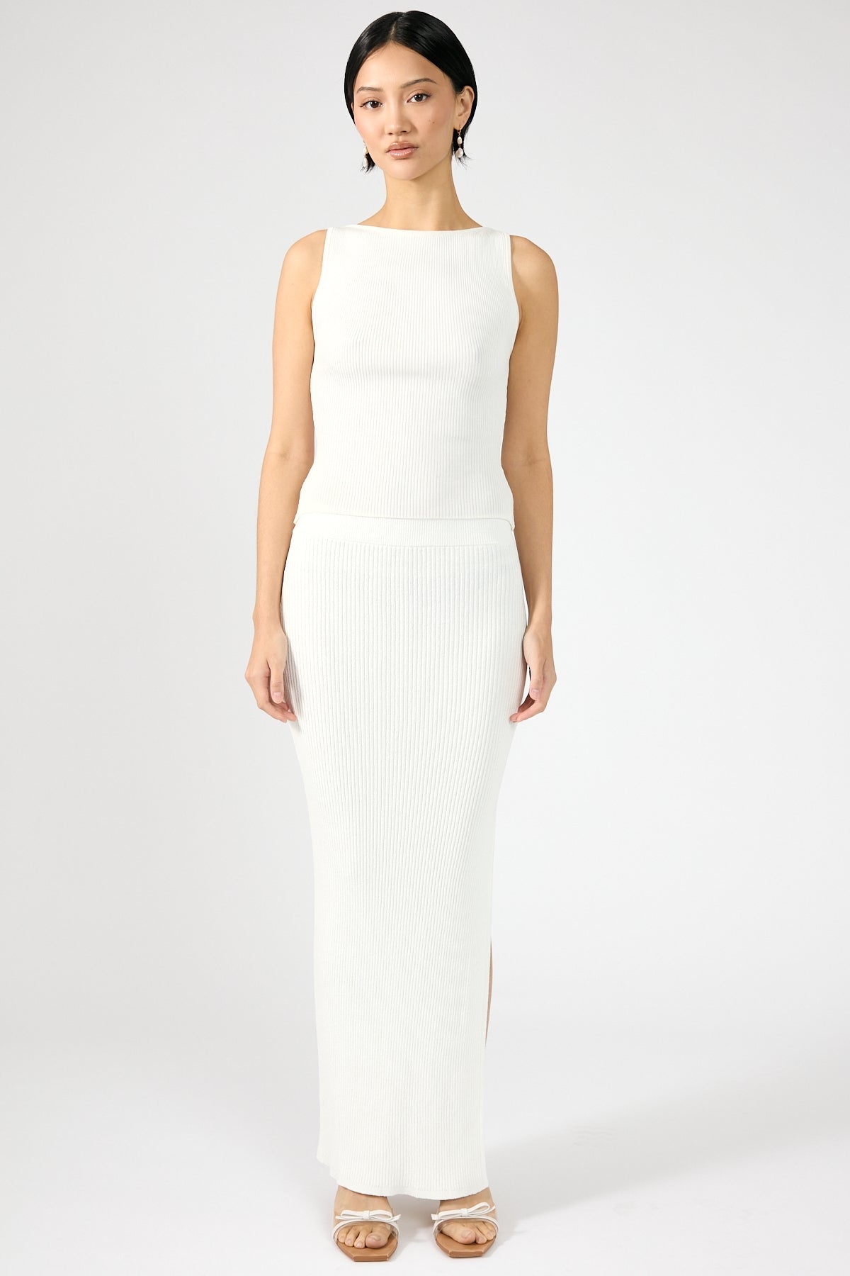 Perfect Stranger Kait Knit Midi Slip Skirt Off White