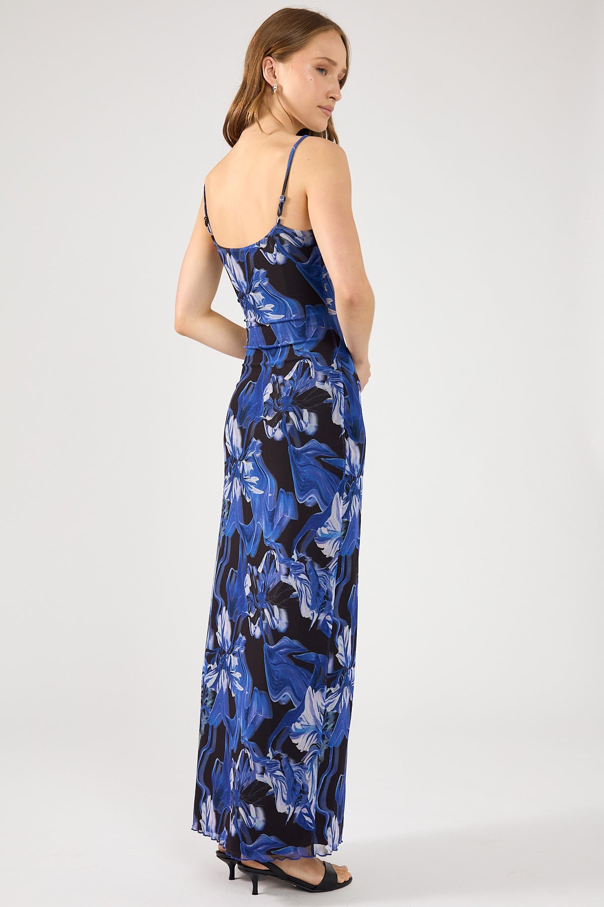 Perfect Stranger Campanula Mesh Maxi Dress Blue Print