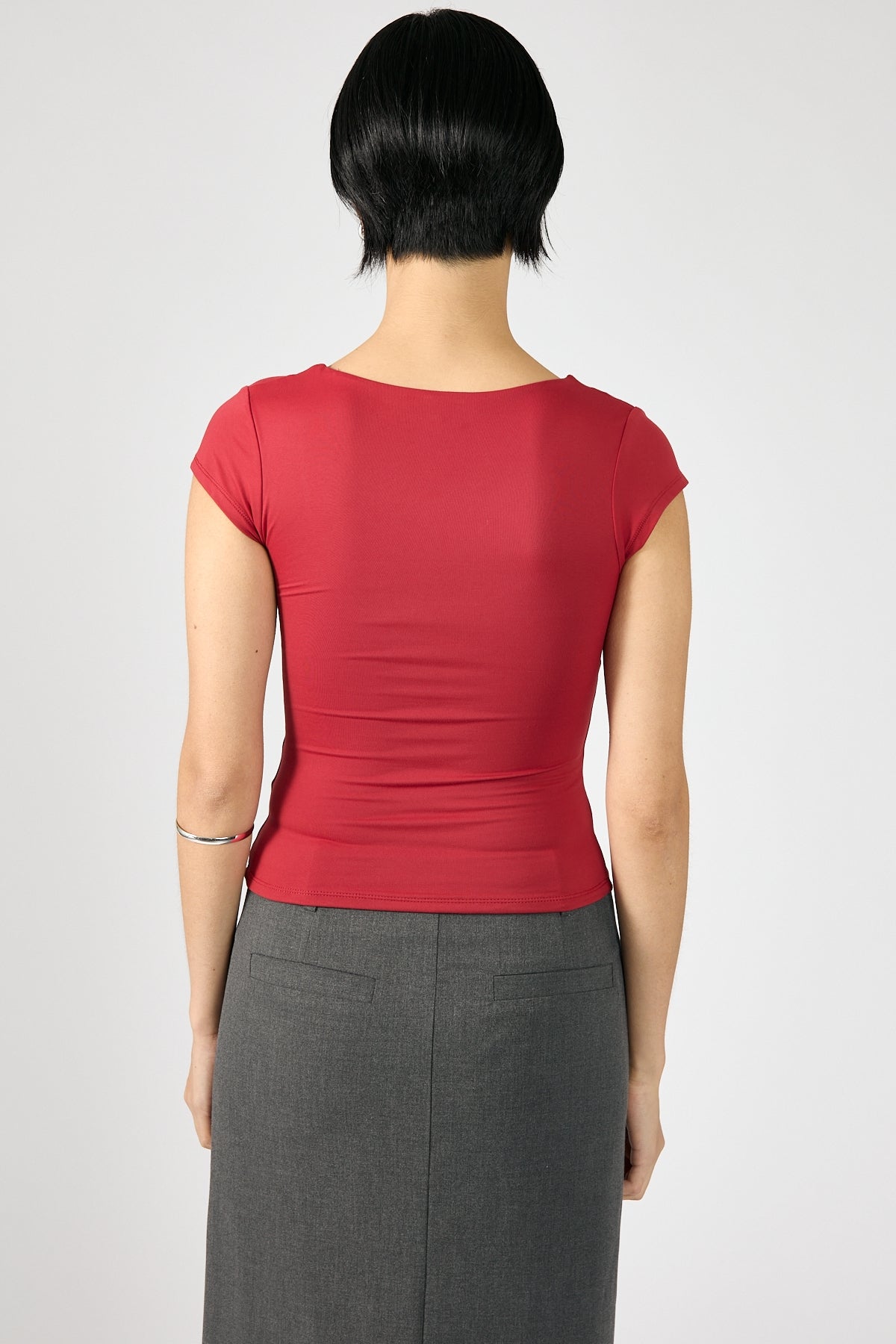 Perfect Stranger Scoop Neck Cap Sleeve Tee Red