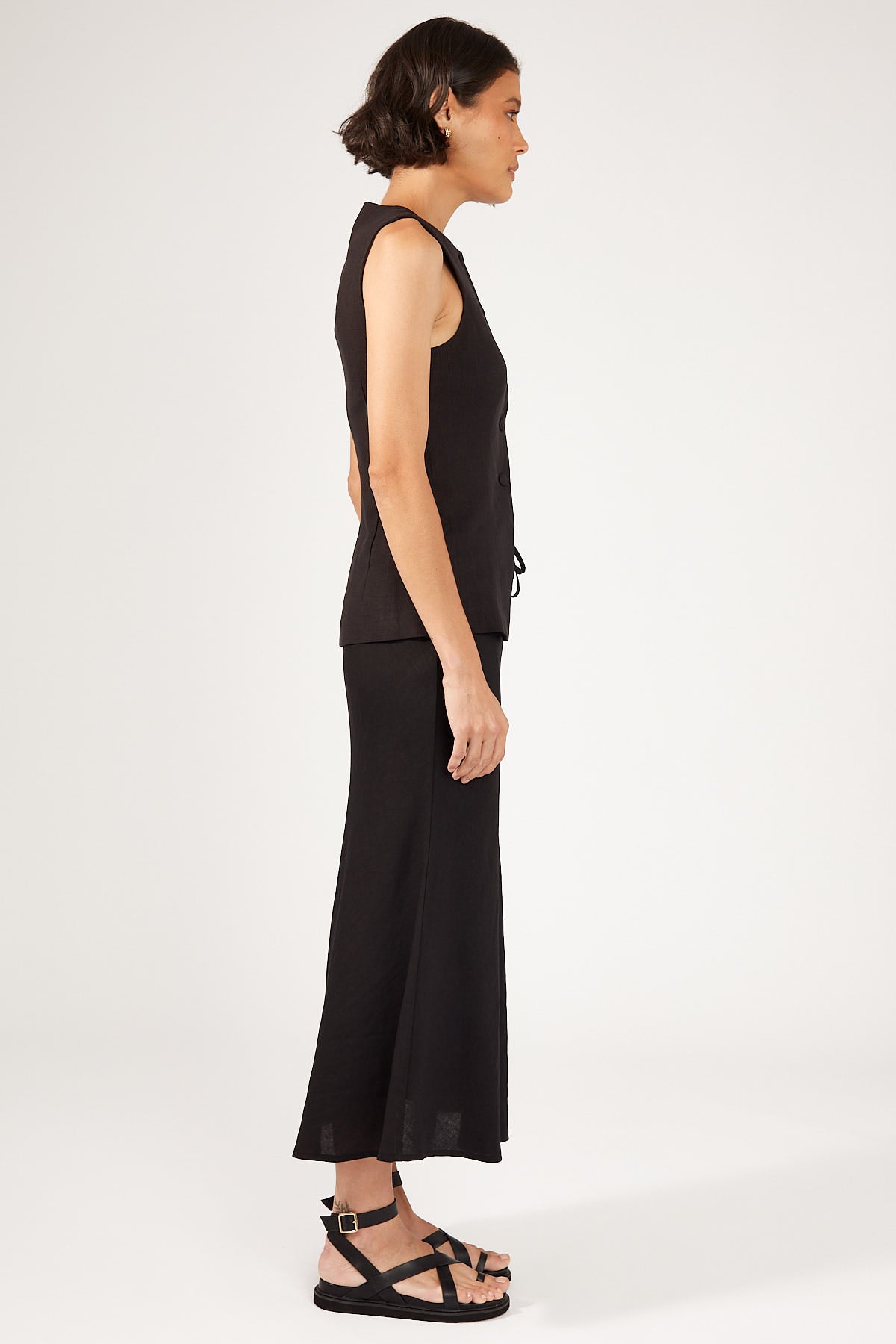 Perfect Stranger Marcella Linen Drawcord Midi Skirt Black