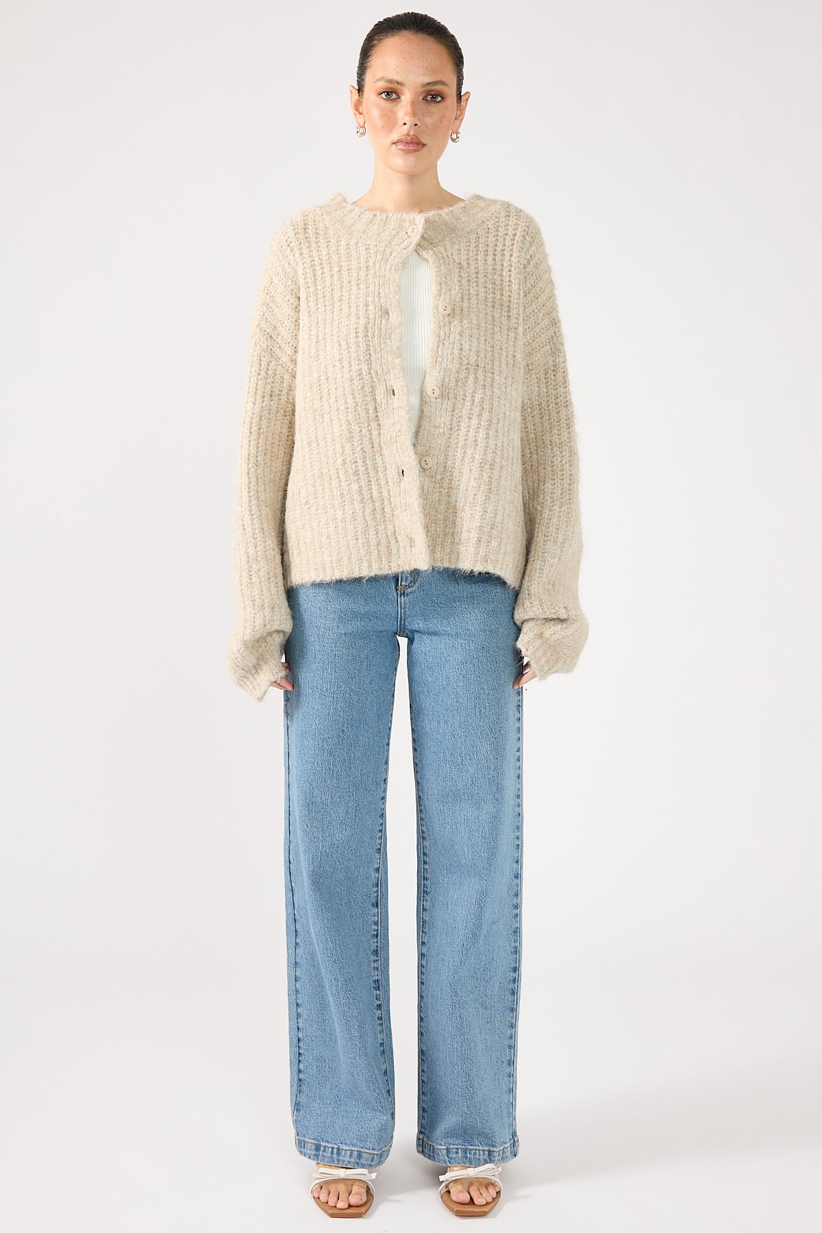 Perfect Stranger Oversized Fluffy Knit Buttoned Cardigan Oatmeal