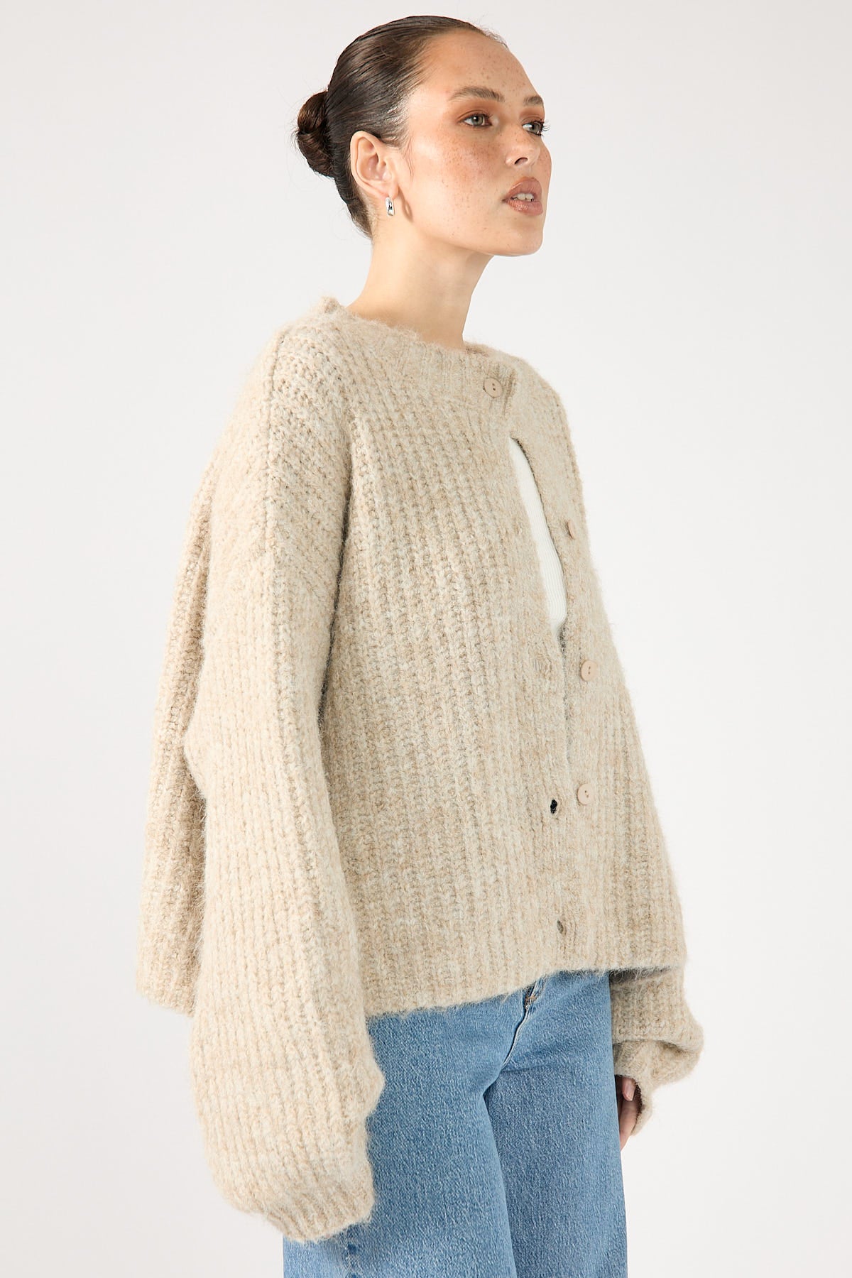 Perfect Stranger Oversized Fluffy Knit Buttoned Cardigan Oatmeal