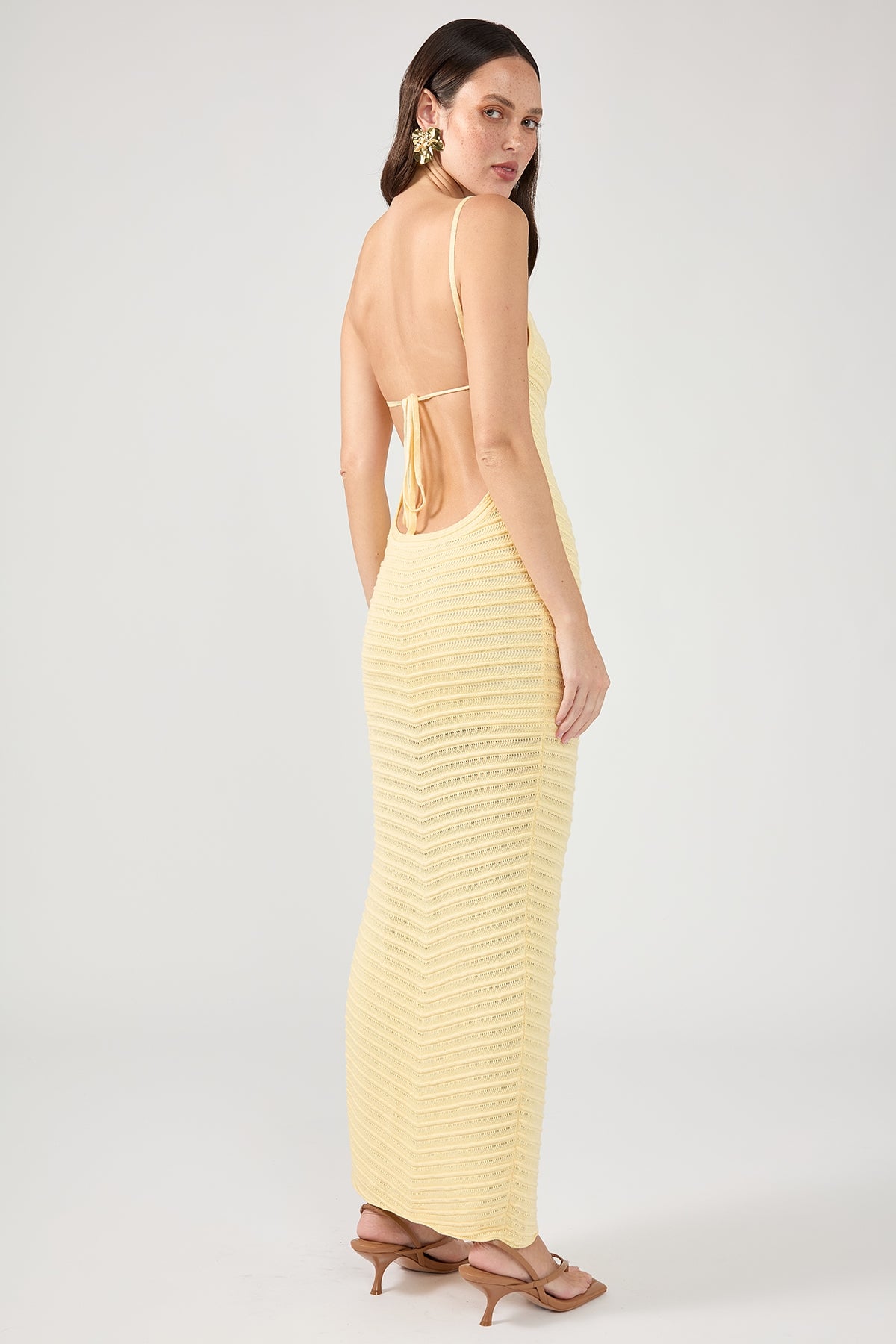 Perfect Stranger Genova Square Neck Knit Midi Dress Yellow