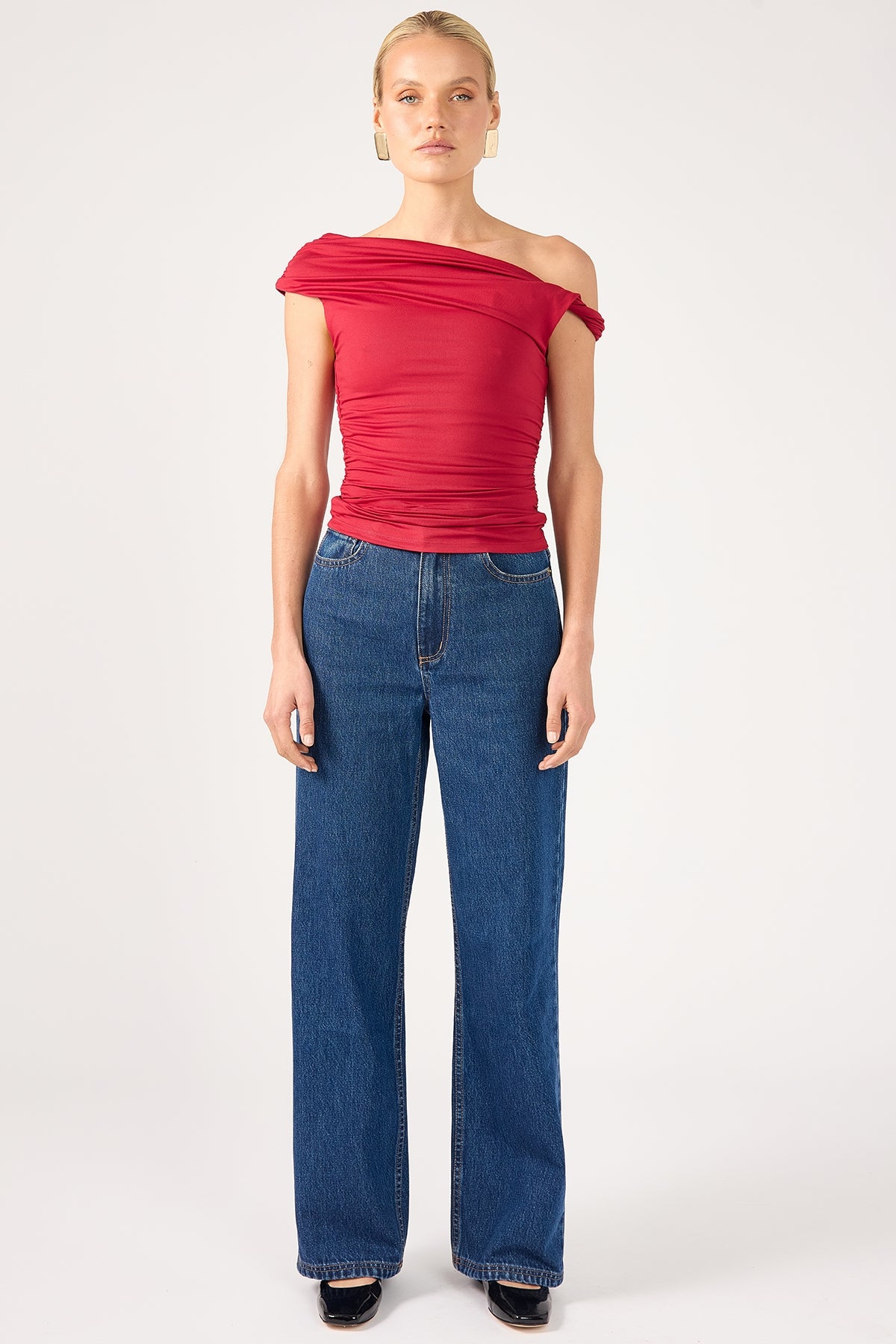 Perfect Stranger High Rise Wide Leg Jean Deep Blue Denim