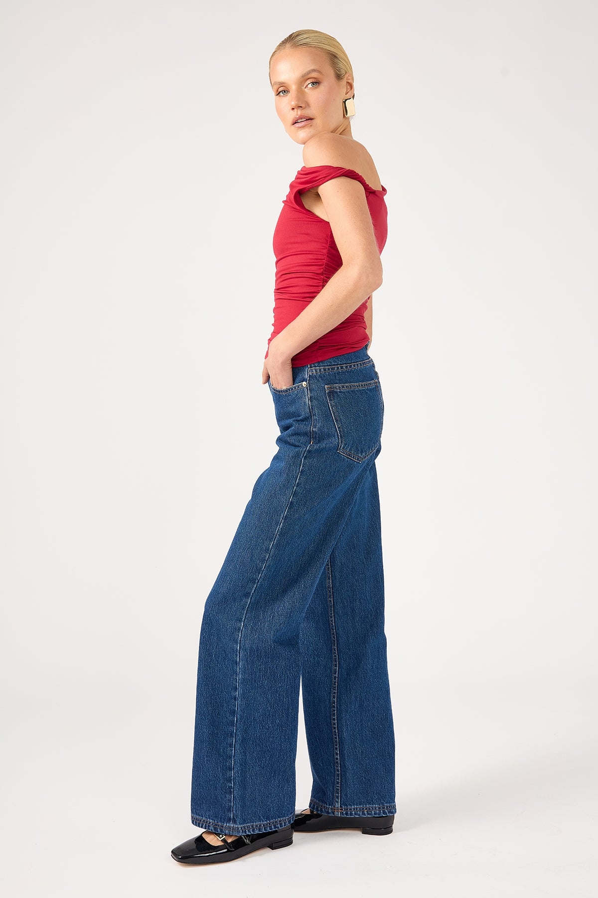 Perfect Stranger High Rise Wide Leg Jean Deep Blue Denim