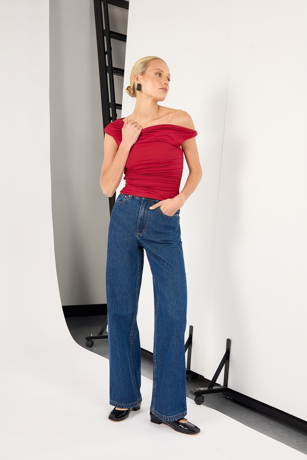 Perfect Stranger High Rise Wide Leg Jean Deep Blue Denim