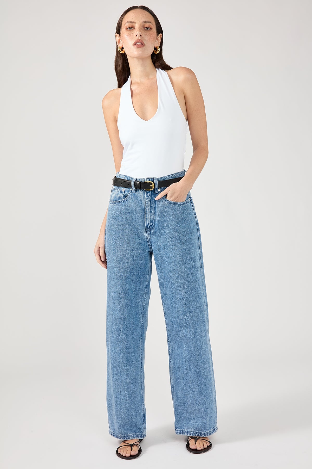 Perfect Stranger Mid Rise 90's Slouch Jean Mid Blue Denim