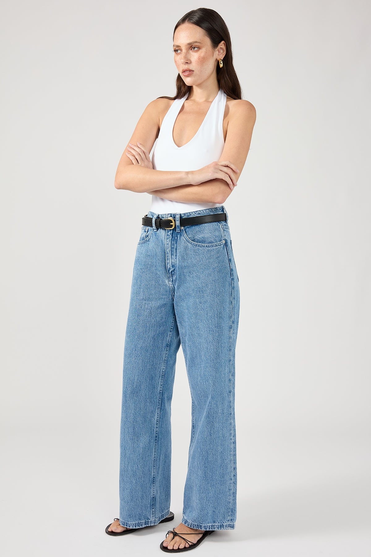 Perfect Stranger Mid Rise 90's Slouch Jean Mid Blue Denim