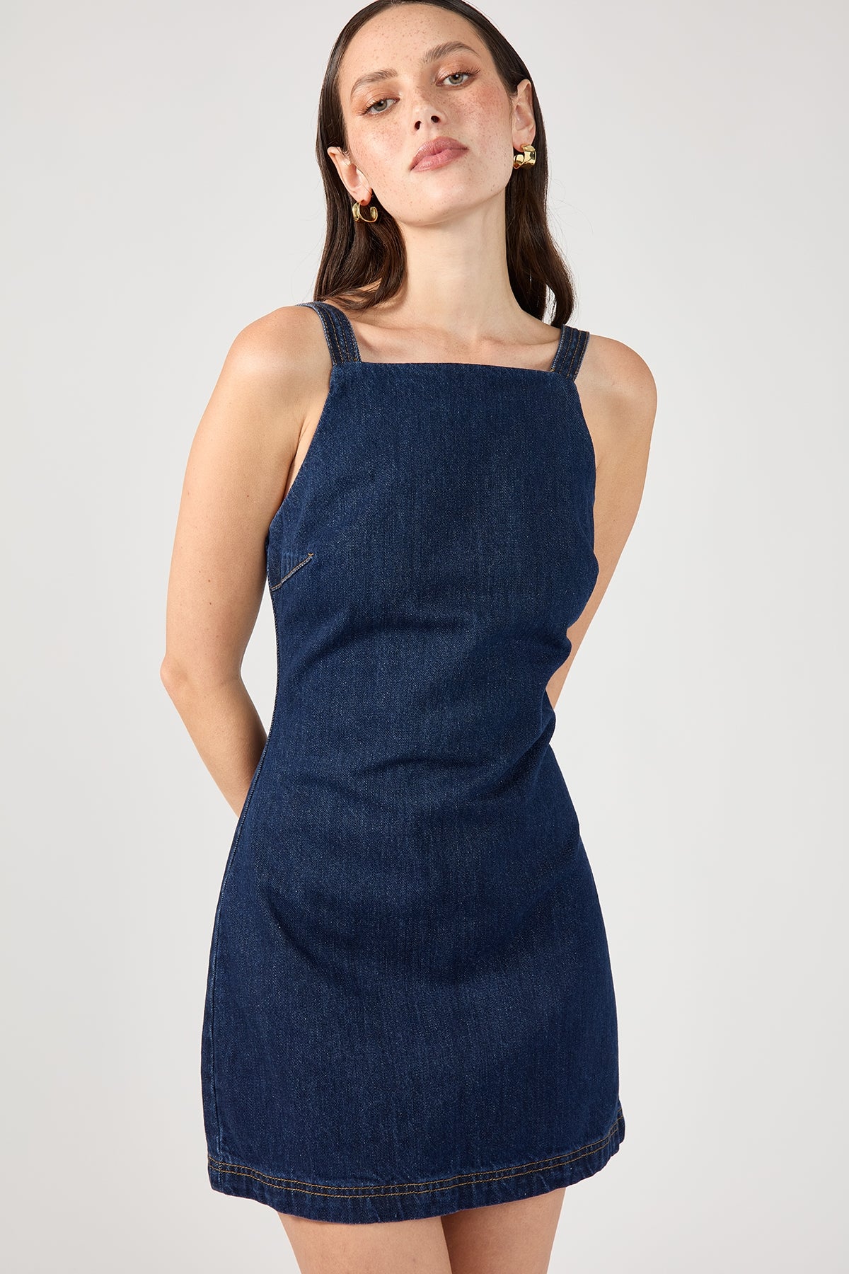 Perfect Stranger Paloma Denim Mini Dress Indigo Raw Denim