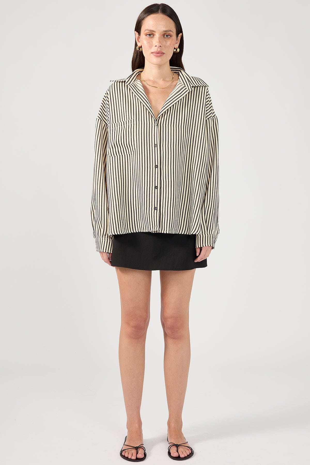 Perfect Stranger Cleo Stripe Long Sleeve Shirt Black Stripe